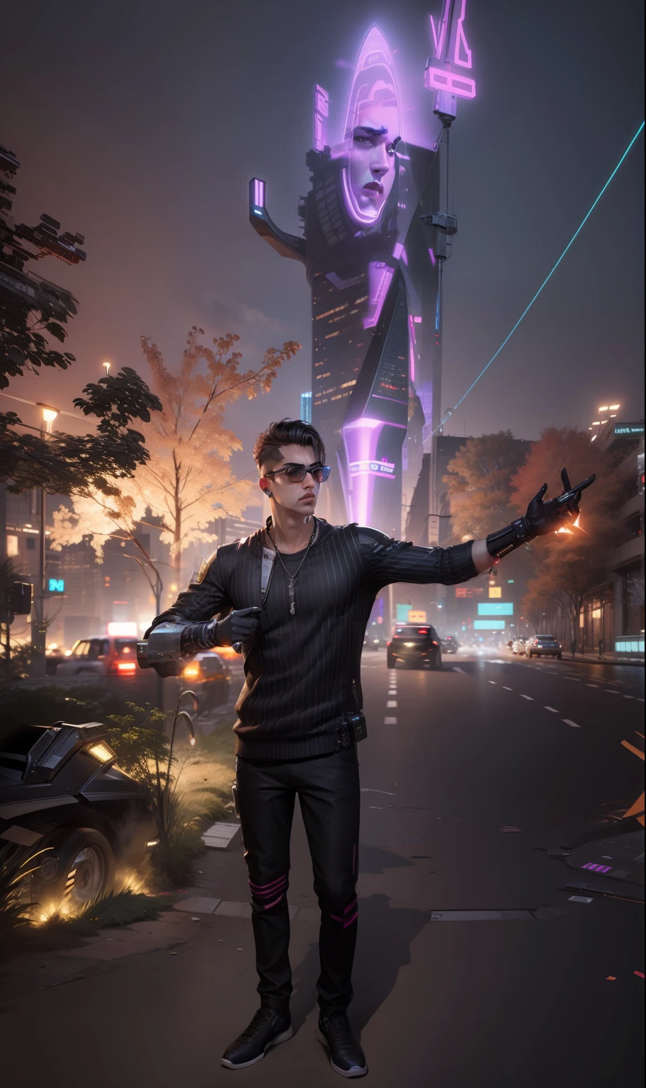 Change background cyberpunk handsome boy, realistic face, 8k, ultra realistic