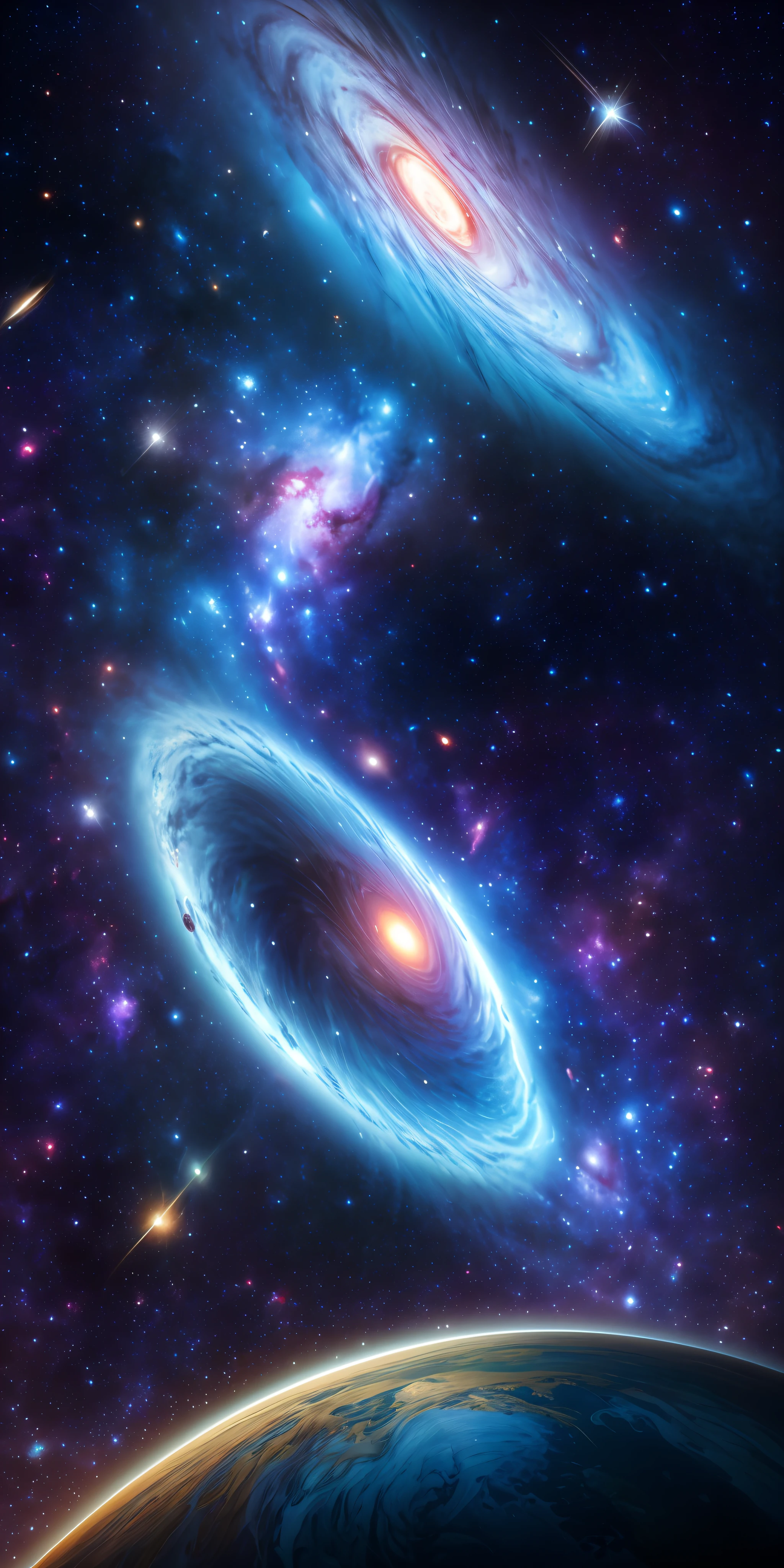 masterpiece, best quality, high quality, extremely detailed CG unity 8k wallpaper, Depth of Field, HDR,,Photorealistic,extremely detailed, Intricate, High Detail, universe, space, galaxy, stars, planets, astronomy, cosmos, celestial, nebula, black hole, solar system, cosmic rays, supernova, deep space, astronomical objects