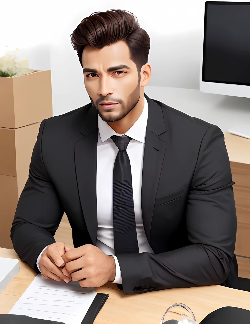 Homem negro, at office, com roupa social, youthful appearance