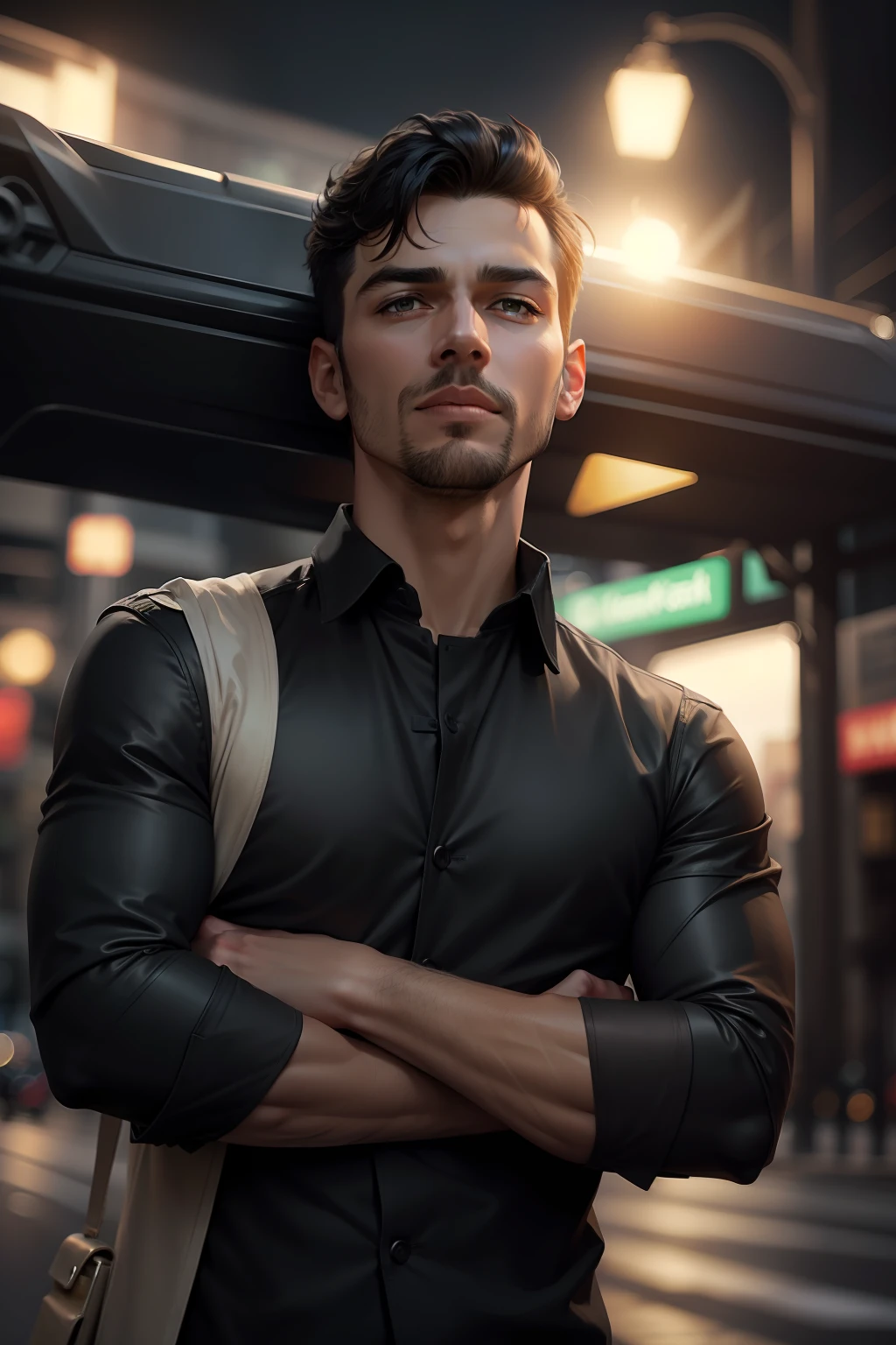 Change background handsome men realistic face black background traffic road