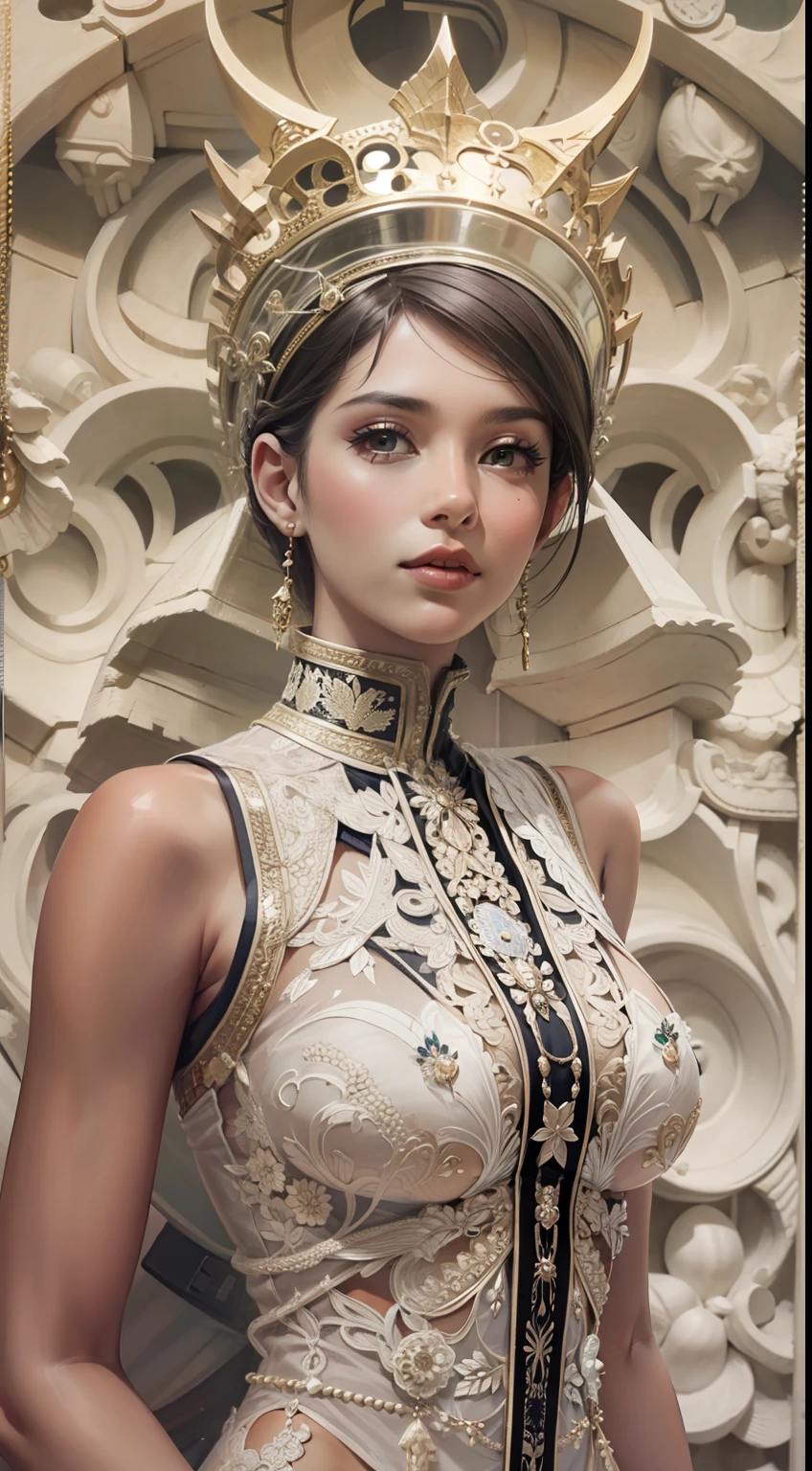 Beautiful woman in intricate Sophisticated and Sleek Outfit