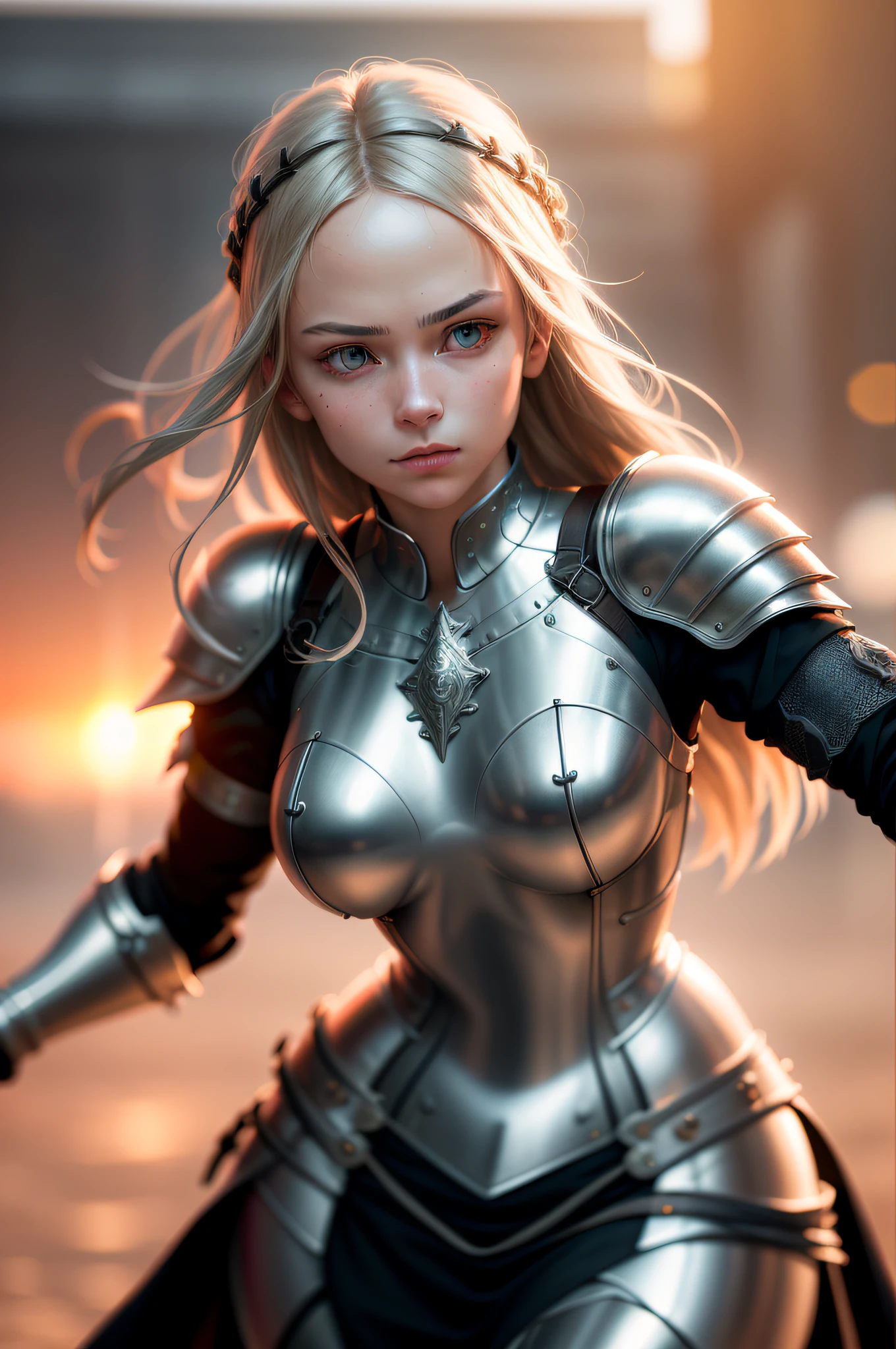 (masterpiece), (extremely intricate:1.3), (realistic), portrait of a girl, the most beautiful in the world, (medieval armor), metal reflections, upper body, outdoors, intense sunlight, far away castle, professional photograph of a stunning woman detailed, sharp focus, dramatic, award winning, cinematic lighting, octane render  unreal engine,  volumetrics dtx, (film grain, blurry background, blurry foreground, bokeh, depth of field, sunset, motion blur:1.3), chainmail