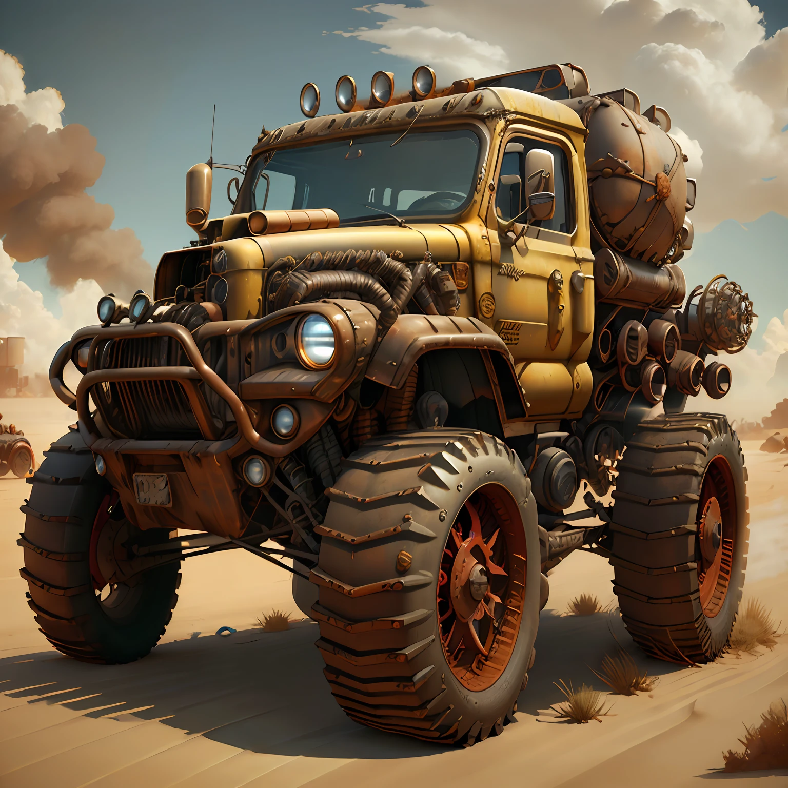 Muscle Truck Caminhão Mad Max CogPunkAI ,Cores 64 k, (cores),realismo, Total view ,3d