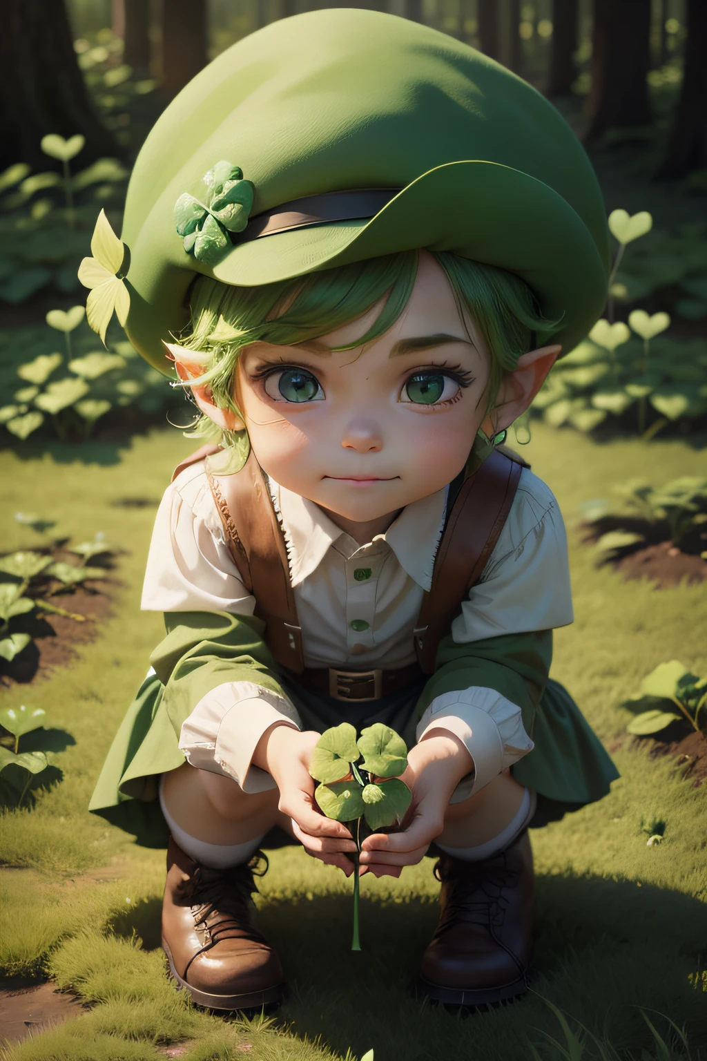 leprechaun holding a four leaf clover