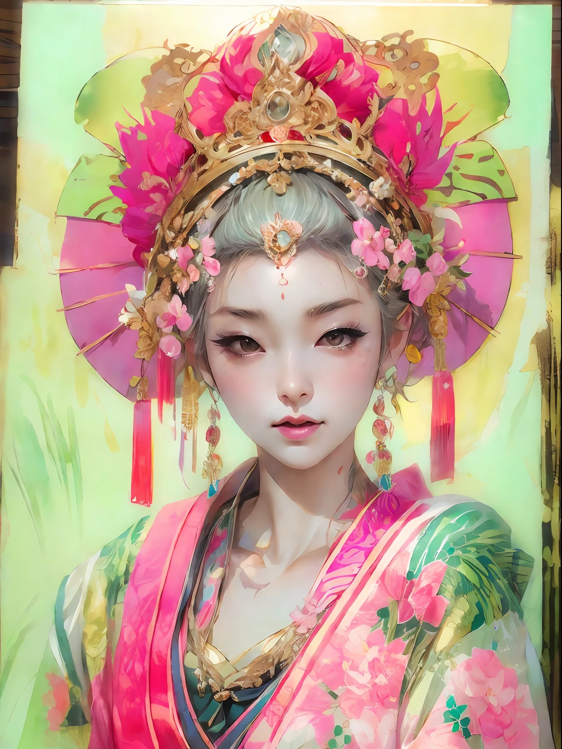 HighestQuali，tmasterpiece：1.2，Detailed details，（Very detailed face，Real pictures，Realistic skin，photorealistic body，Complicated details），独奏，1 milf，rcasual，ukiyoe painting，（aquarelle：1.3），Oiran