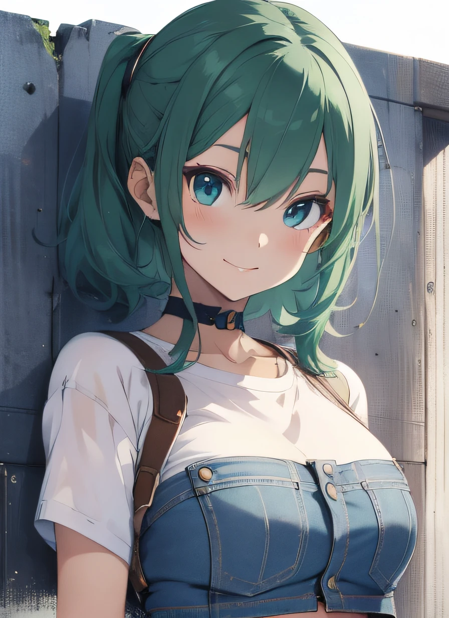 (masterpiece), best quality, expressive eyes, perfect face, imagine a captivating illustration of an anime girl with vibrant green hair, exuding beauty, style, and undeniable cuteness. She is dressed in a white trendy crop top that showcases her fashionable side, paired with a stylish pair of jeans that accentuate her figure. Pay attention to intricate details such as the design of her crop top and the texture of the denim, adding depth and realism to the illustration. Emphasize her beauty through her delicate features and a warm, inviting smile
