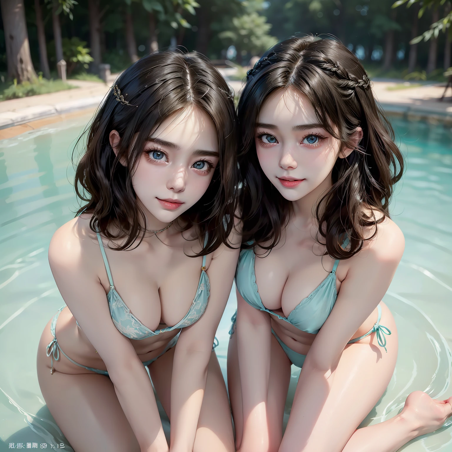 20-year-old beauty、Wavy Shorthair、Beautiful big eyes、Detailed cute face、Superb Style、Taut、Toned waist、Beautiful butt、Smile full of happiness、See-through string bikini、A face that seems to have good blood circulation、