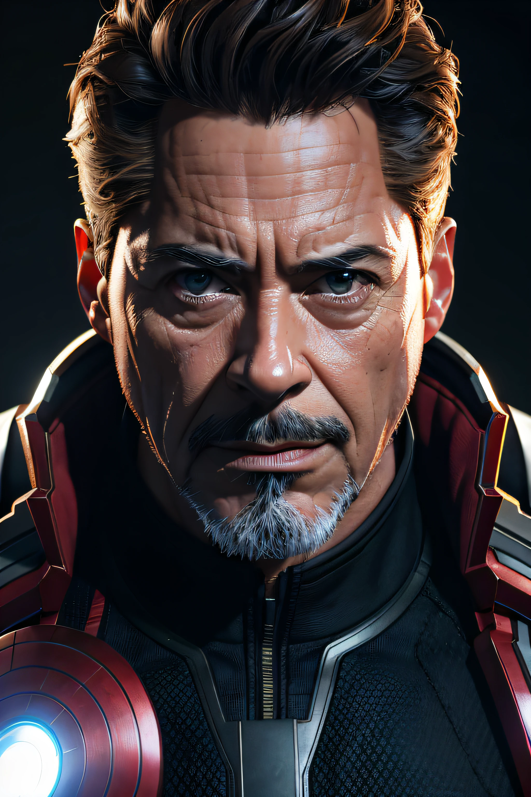 Marvel, Old man Tony Stark, realistically, dynamic lights, old, gray stubble, full shoot, (extremely detailed CG unity 8k wallpaper), trending on ArtStation, trending on CGSociety, High Detail, Sharp focus, dramatic, photorealistic