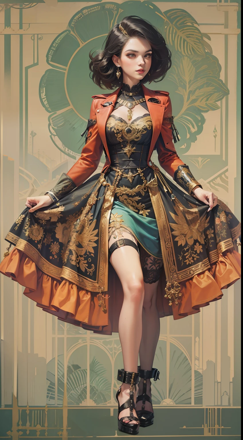 Beautiful woman in intricate Retro Vintage Punk Outfit