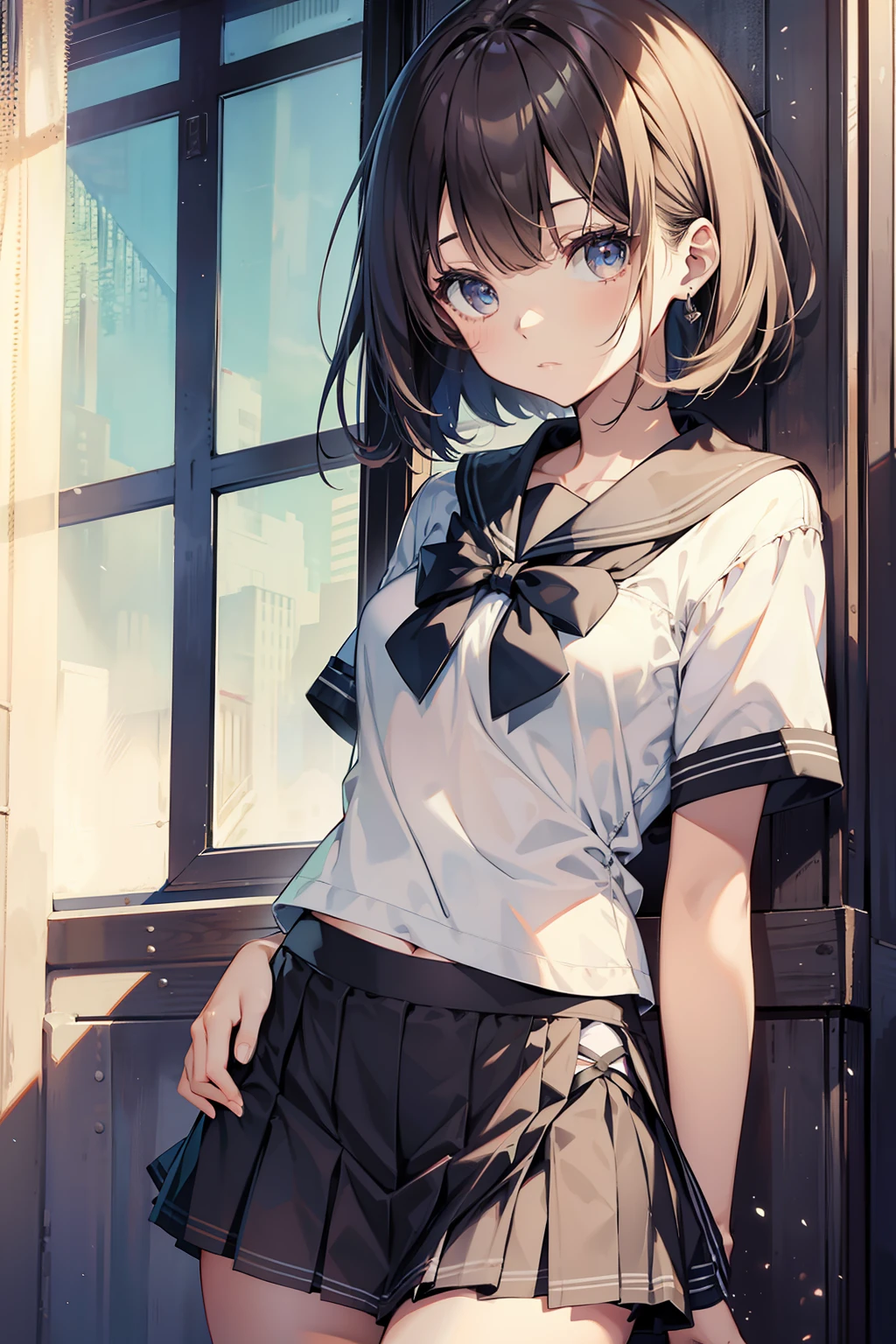 top-quality、Slender beauty、straight haired、so short hair、knee high、hi-school girl、Ultra mini skirt、Underpants、Panchira、Buttocks、summer clothing