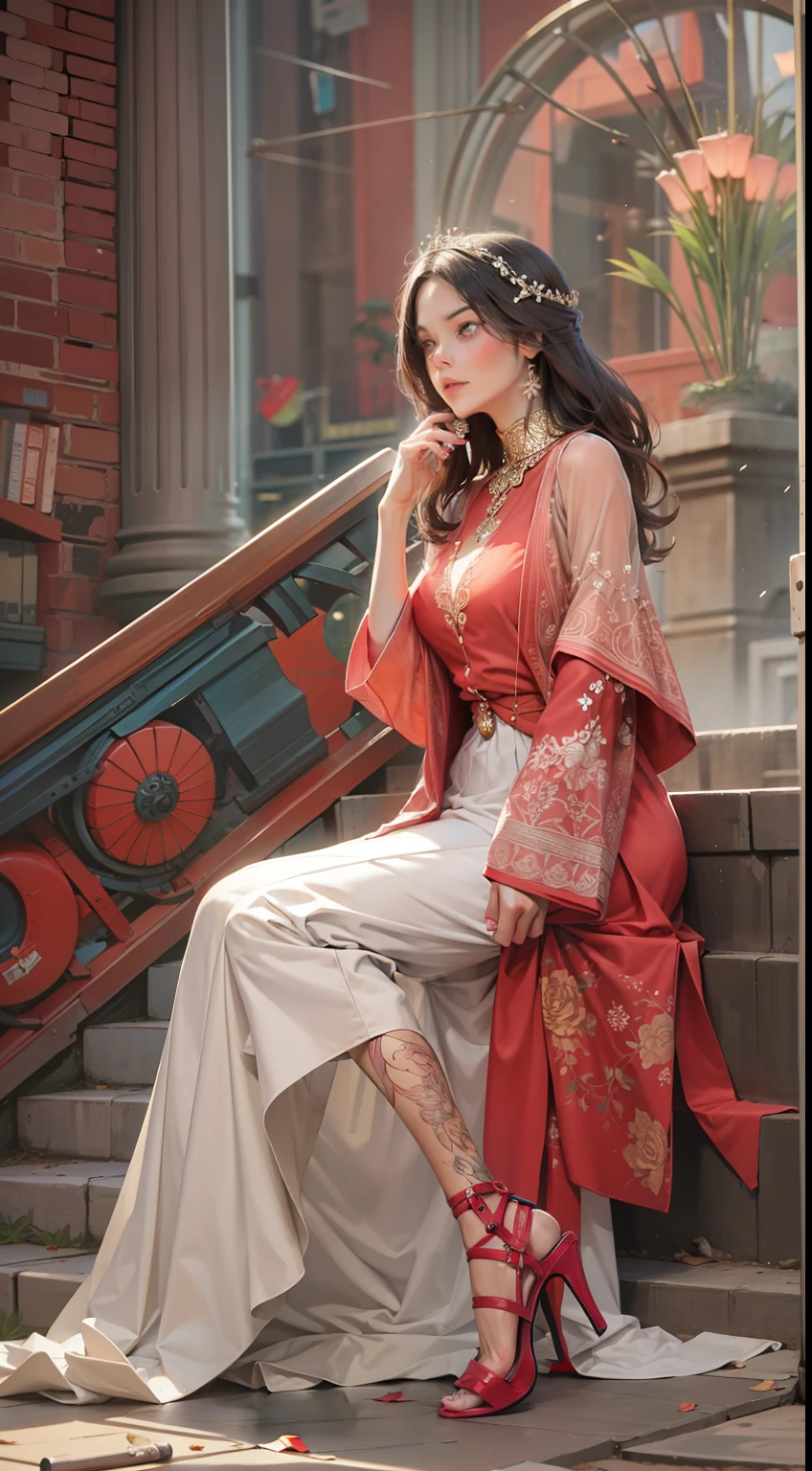Beautiful woman in intricate Modern Classic Outfit
