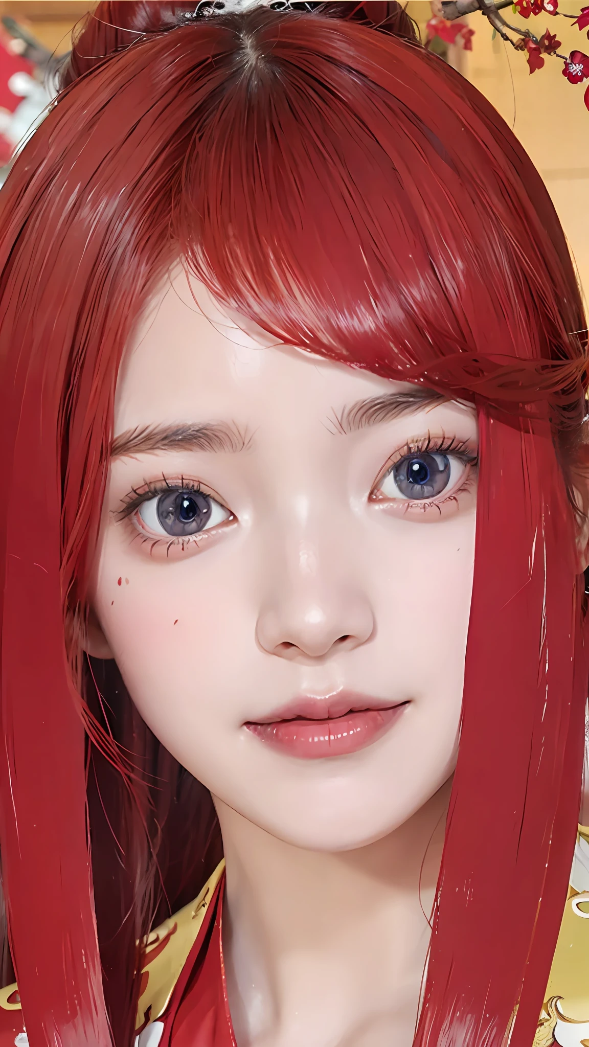 1girl, (8k, RAW photo, best quality, masterpiece:1.2), (ultra highres:1.0),detailed illustration, (real person,fashion photography portrait,photograph), detailed, detailed beautiful skin, (realistic, photo-realistic:1.37), uzumaki kushinaNS, solo, professional lighting, pink dress with flower), village, east asian architecture, trees, village hidden in the leaves background,looking_at_viewer, smile,red hair,red eyes,mitain,toeless footwear,kunai,facial mark,konohagakure symbol,fighting_stance,fence,ninja,adjusting gloves,sleeveless,cleavage, indoor background, blue eyes