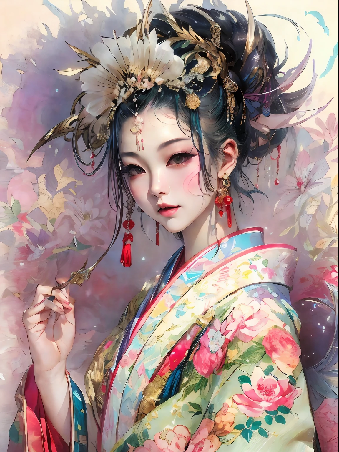 HighestQuali,tmasterpiece:1.2,Detailed details,(Very detailed face,Real pictures,Realistic skin,photorealistic body,Complicated details),独奏,1 milf,rcasual,ukiyoe painting,(aquarelle:1.3),Oiran