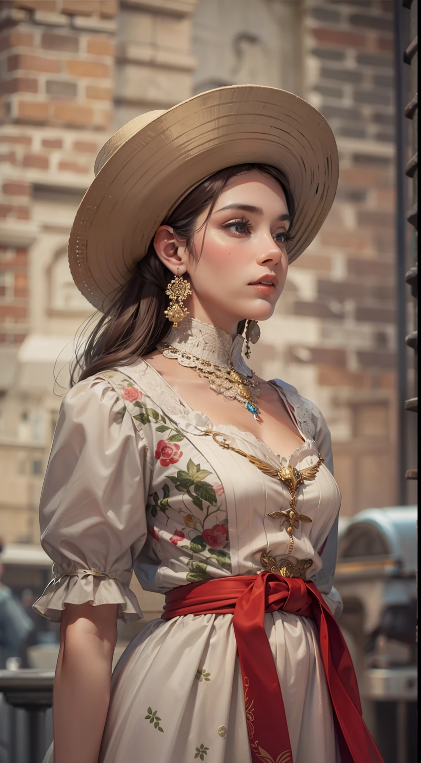 Beautiful woman in intricate Classic Vintage Italian Outfit
