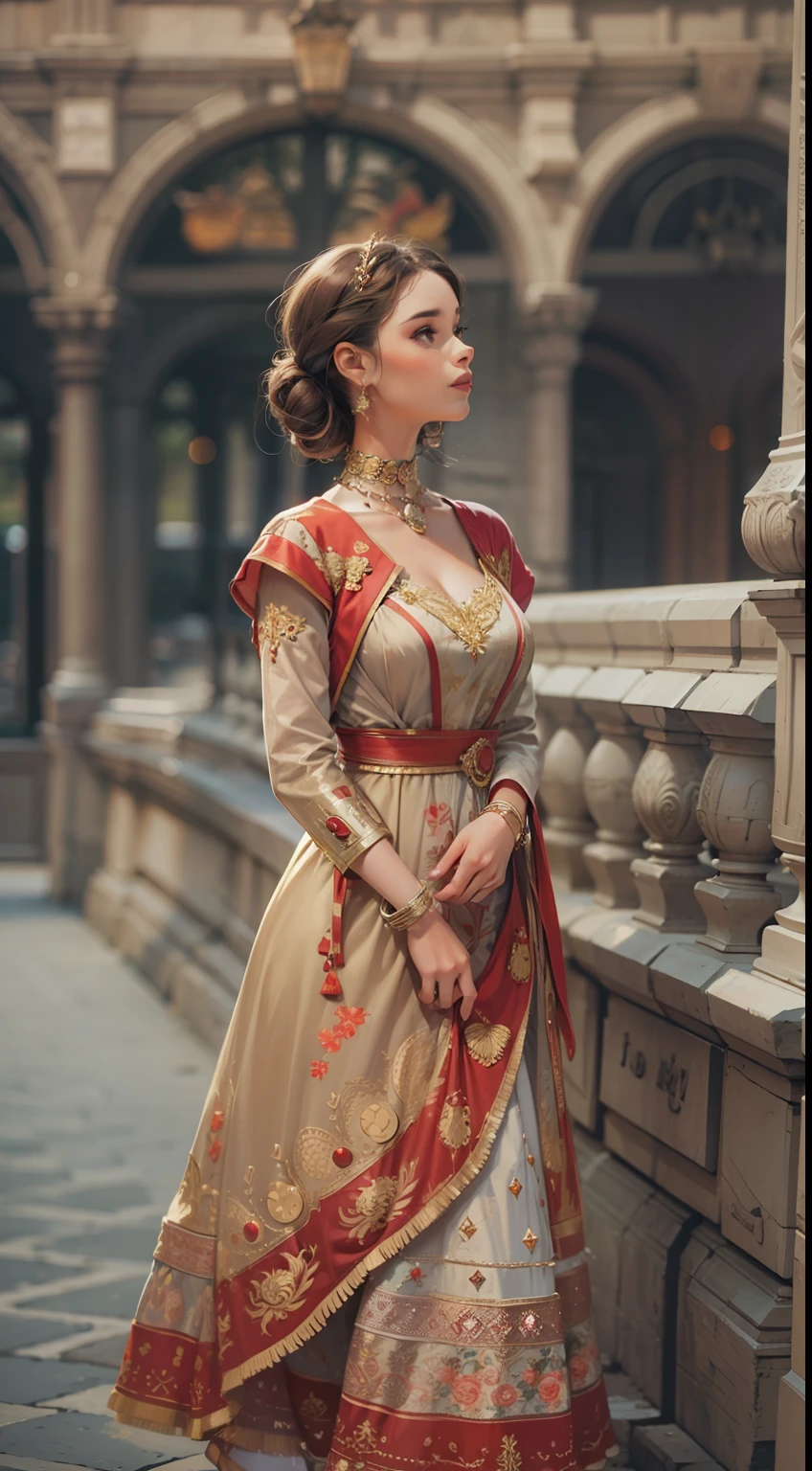 Beautiful woman in intricate Classic Vintage Italian Outfit