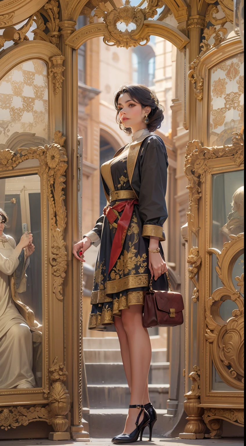Beautiful woman in intricate Classic Vintage Italian Outfit