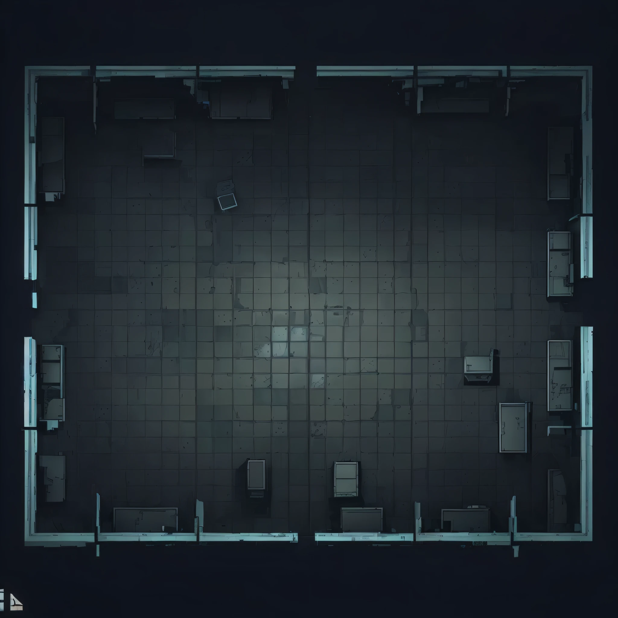 Rooms come with tiled floors，Features windows。, dark sci - fi game map, randomly segmented rooms, tileset asset store, Prison background, r / Battle map, dungeon background, dystopian floor tile texture, seperated game asset, [[empty warehouse]] Background, 2D movies, tileset, puzzle-like room, dark hangar background