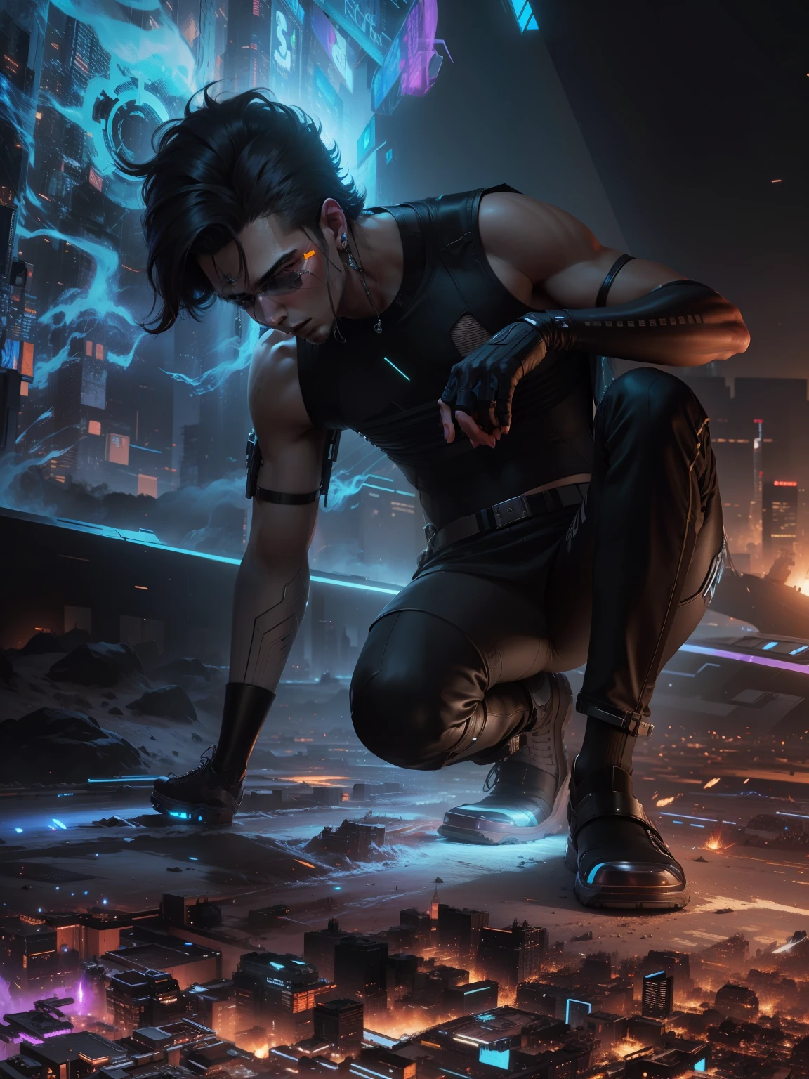 Change background cyberpunk handsome boy realistic face. 8k, ultra realistic.