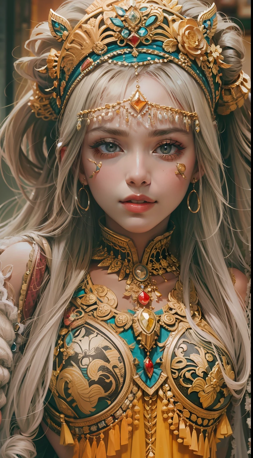 Beautiful woman in intricate Bold and Fringe Outfit