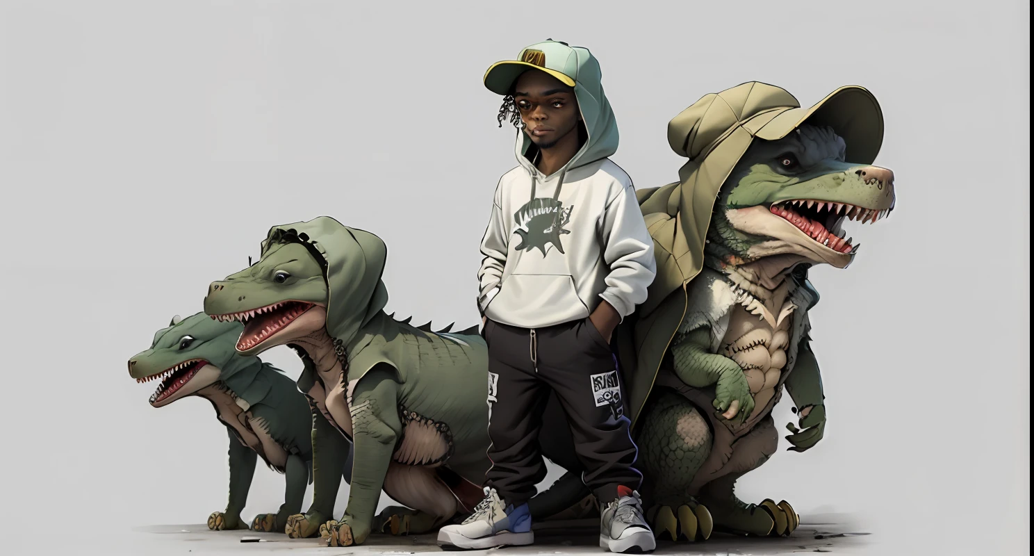 Desenho animado de uma lagartixa, vestida com roupas urbanas, estilo rap, hip Hop, with sneakers, bonnet, Silver Corral.
