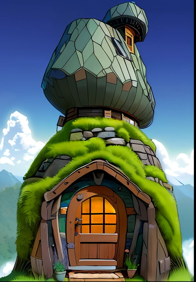 Realistic, Real life, Beautiful hobbit house in the mountains, in style of laurie greasley, by Ghibli Studio, Akira Toriyama, James Gilead, Genshin Impact, trending pixiv fanbox, acrylic palette knife, 4K, Vibrant colors, devinert, trending on artstationh