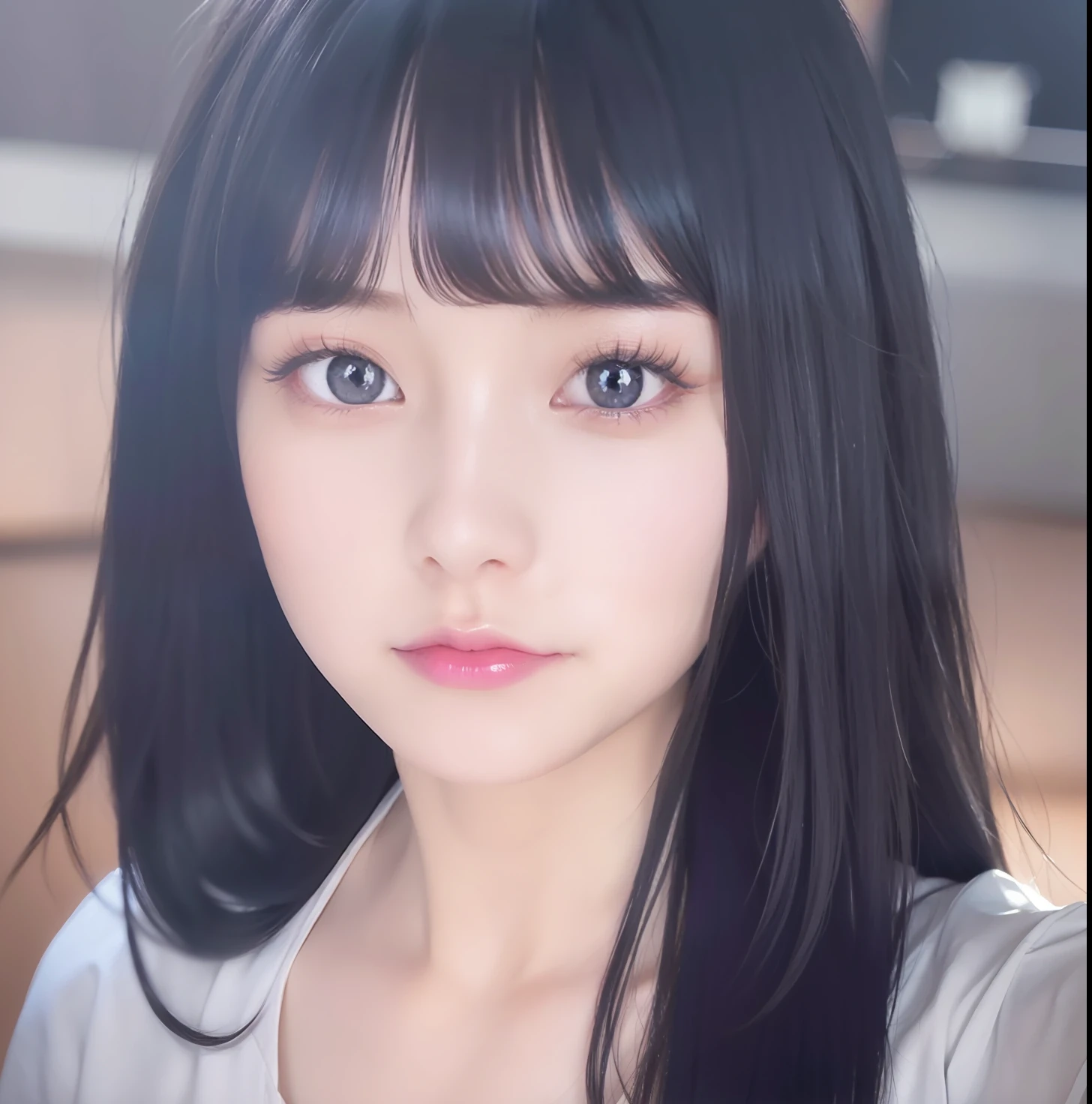 1gilr, Hinata Hyuga, Long straight hair,Black hair, Eye Byakugan, glossy white skin,gray Shirt,Realistic,(Best quality, 8k, 32k, Masterpiece, UHD:1.2),Photo of Pretty Japanese woman,Ultra Detailed Face, Detailed Eyes, Double Eyelids