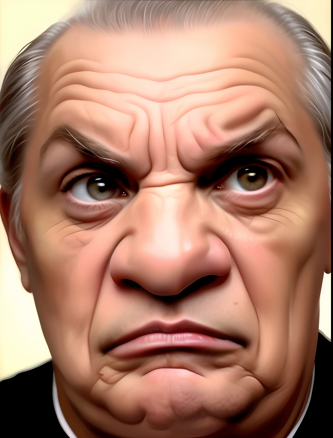 imagem arrogante de um homem com uma cara muito grande no rosto, nariz avermelhado, face severa, stern expression, mal-humorado [ velho ], arte digital muito realista, angry looking at camera, pintura digital ultra realista, mal-humorado, skeptical expression, pintura digital fotorrealista, angry expression, arte digital ultra realista, parecendo irritado, arte digital. foto realista, very angry expression