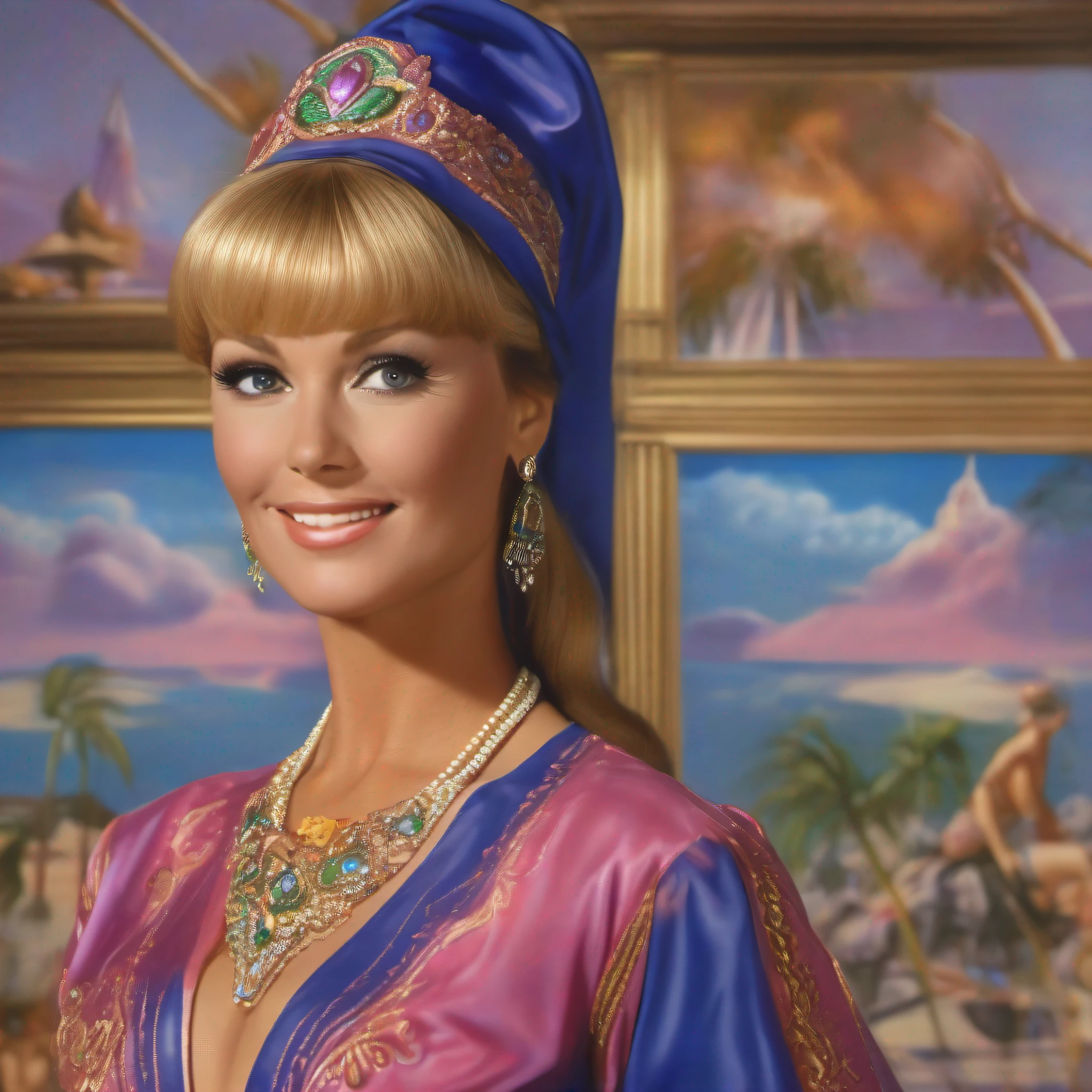 a portrait of Jeannie from tv series I Dream of Jeannie, intrinsic details, masterpiece, hyper realistic , hd , 8k