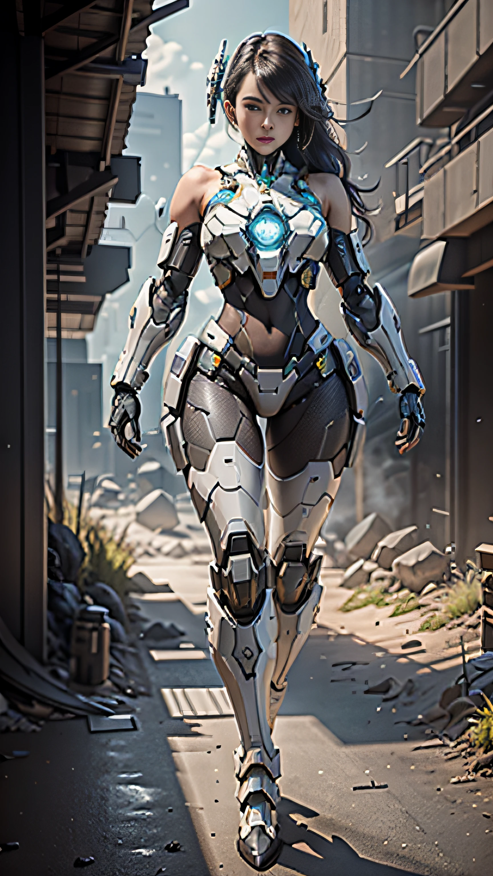 ((best qualtiy)), ((tmasterpiece)), (The is very detailed:1.3), sci-fi mech, Beautiful cyberpunk woman wearing mech,Bare with thighs,Wear mecha-style boots,Bare shoulders and upper arms,Mecha-style gloves,Bare abdomen and navel,Medium thickness thighs,Carry a weapon, hdr(HighDynamicRange), Ray traching, NVIDIA RTX, Hyper-Resolution, Unreal 5, sub surface scattering, PBR Texture, post-proces, Anisotropic filtering, depth of fields, Maximum clarity and sharpness, Many-Layer Textures, Albedo e mapas Speculares, Surface coloring,Accurately simulate light-material interactions,perfectly proportions,rendering by octane,twotonelighting,Low ISO,White balance,trichotomy,Wide aperture,8K raw data,High-Efficiency Sub-Pixel,sub-pixel convolution,Luminous Particle,Light scattering,Tyndall effect