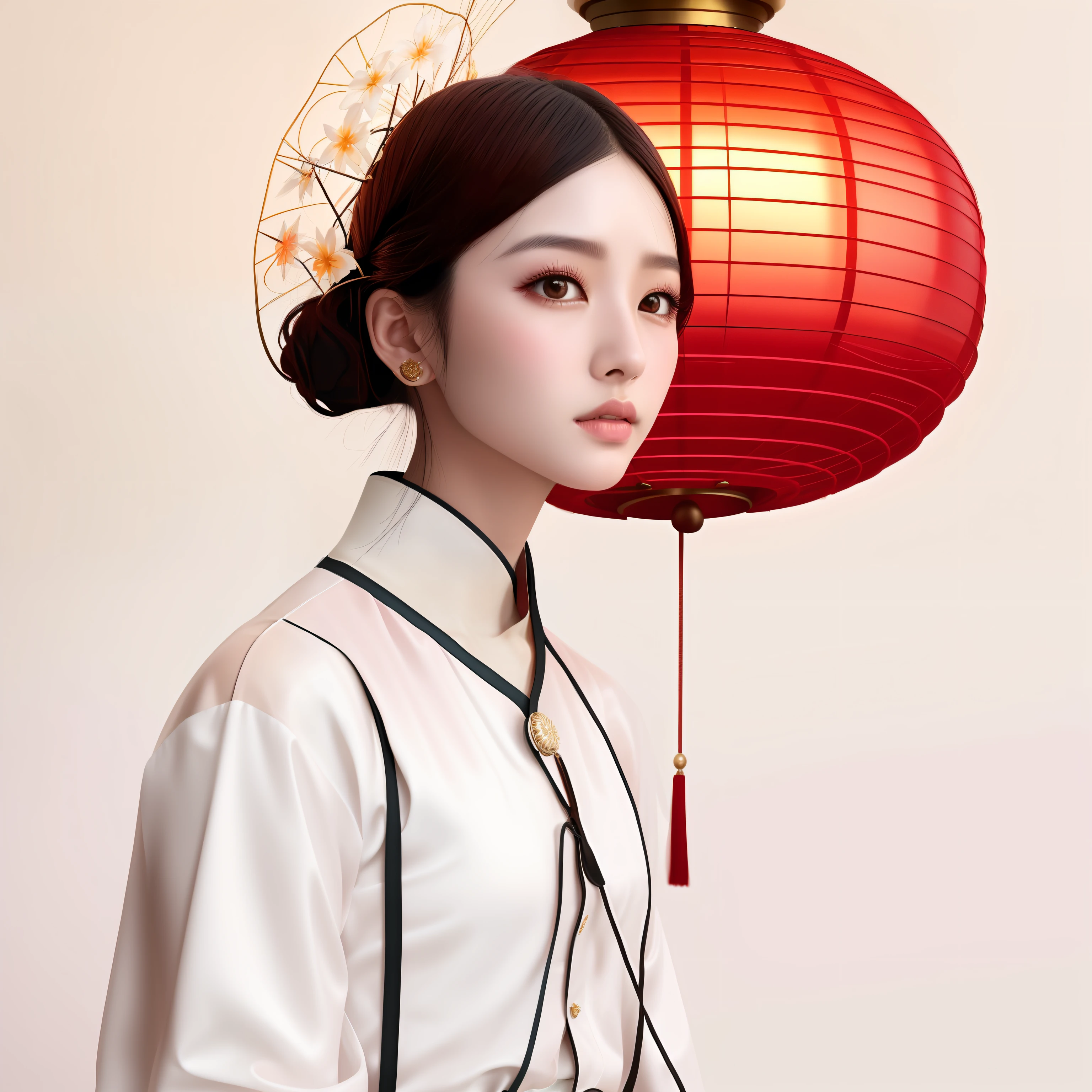 There was a woman with a red lantern on her head, by Russell Dongjun Lu, Zhang Jingna, inspired by Russell Dongjun Lu, A beautiful artwork illustration, artwork in style of sheng lam, By Li Song, author：Xie Huan, inspired by Zhang Xuan, inspired by Gao Cen, author：Sun Kehong, author：Golden Farmer, inspired by Yuan Jiang