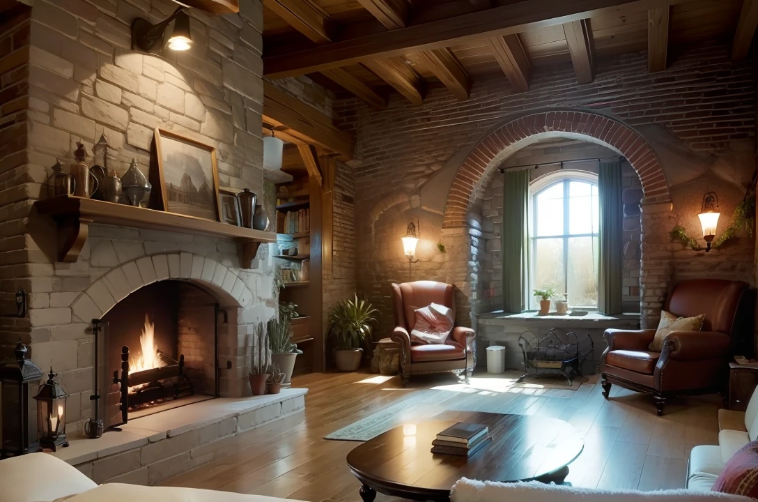 cozy castle fireplace brick wall