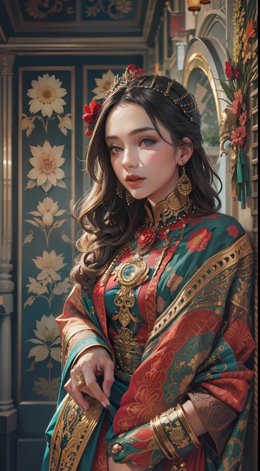 Beautiful woman in intricate Bold and Paisley Outfit