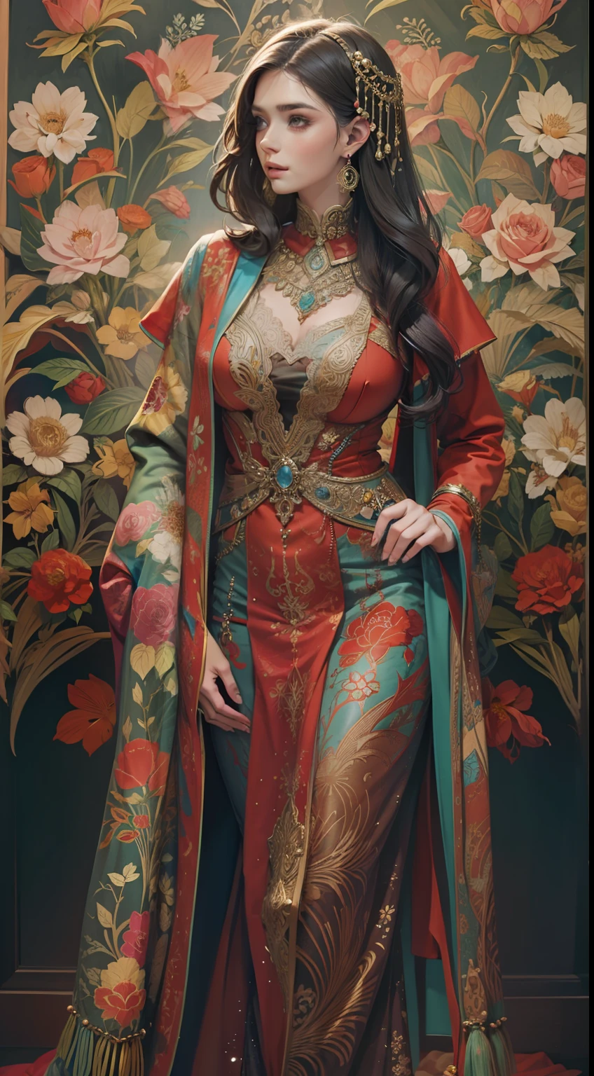 Beautiful woman in intricate Bold and Paisley Outfit
