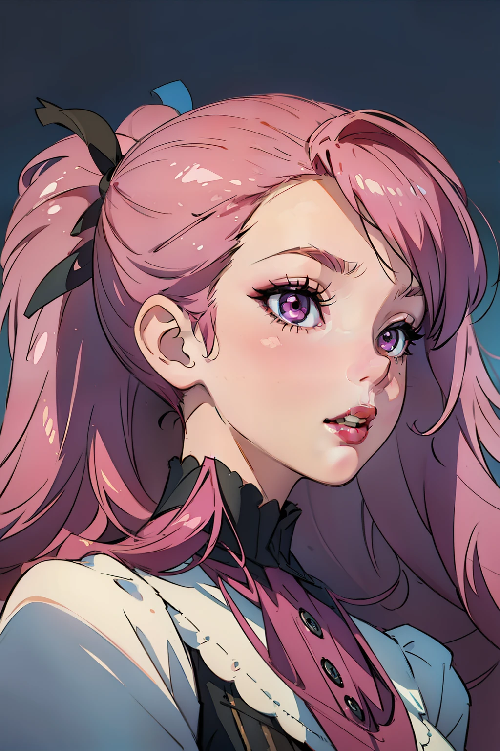 pink haired super cute girl with gothic make up from the side