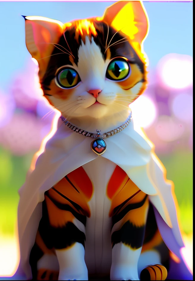 a cute adorable ((cat)) sitting in a field of clover watching a monarch (butterfly), kitten, springtime, by alphonse mucha and artgerm, unreal engine,(Highly Detailed, HD), high octane, 8k, high res, dramatic lighting, sharp focus, depth of field, masterpiece, best quality, 3D, realistic, high quality textures