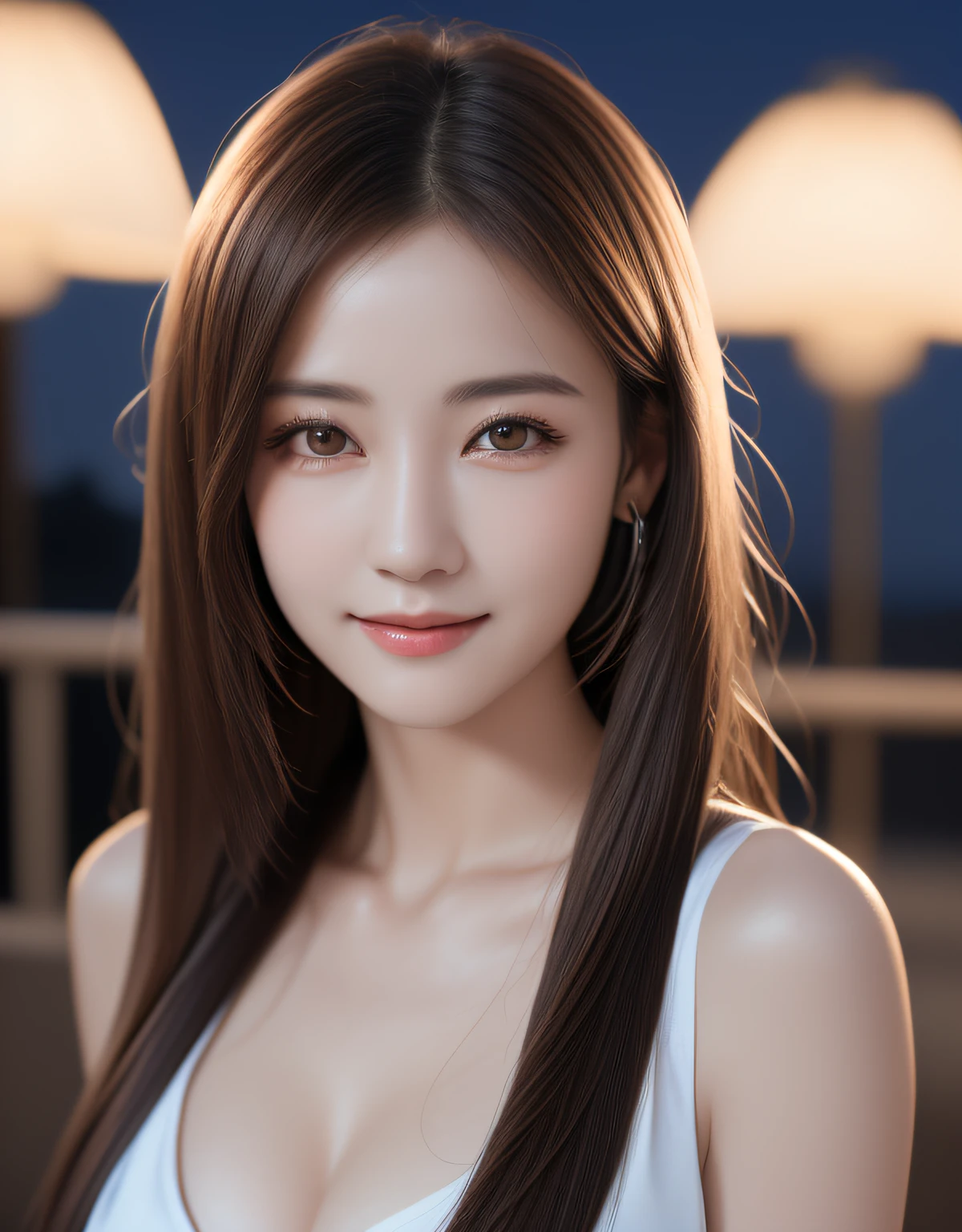 (masterpiece, Best Quality:1.37), (Realistic, Photorealistic:1.37), (ultra-highresolution:1.3), (Raw photo:1.3), (Sharp focus:1.3), shots on Canon EOS 5D Mark IV, 50 mm, F1.4, (Face Focus:1.37), extremely detailed CG Unity 8k wallpapers, (Ultra-detail:1.3), (Upper body image:1.3), break, A photo of extremely cute and beautiful TAIWAN woman, (TAIWAN idol face:1.3), (shiny brown straight thin hair:1.3), adult,  (Detailed beautiful girl:1.5), Beautiful detailed eyes, BREAK, (wearing detailed royal-blue silk chemise:1.37, black laces), (gorgeous, Attractive, classy), fcollarbone, Looking at the viewer:1.37, (largec-breasts:1.27), Slender, abs, (narrow waist:1.05), (light smile:1.27), break, (Gorgeous night view:1.37, Bedroom background:1.37, Detailed background:1.37), night bedroom, Rim Light, professional photo lighting, (Face Lighting:1.3), (face ring light:1.37), break, Photon Mapping, finely detail, vibrant details, a hyper realistic, Elegant, kneeling on bed, hand between legs,