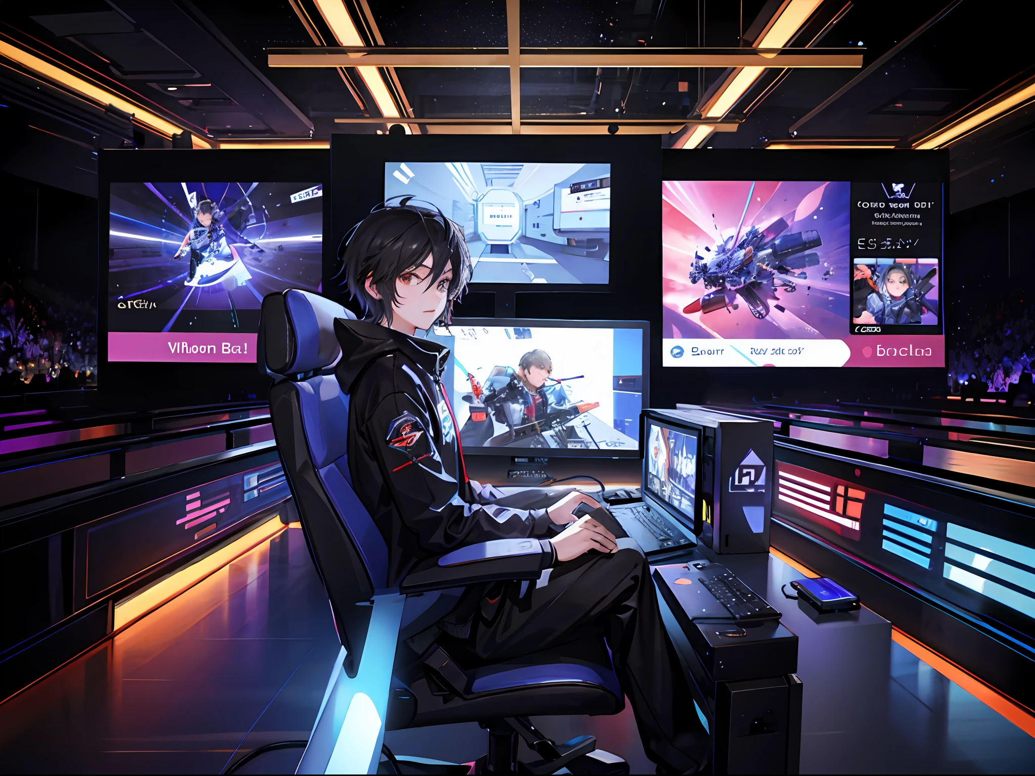 A teenager is in virtual space，e-Sport