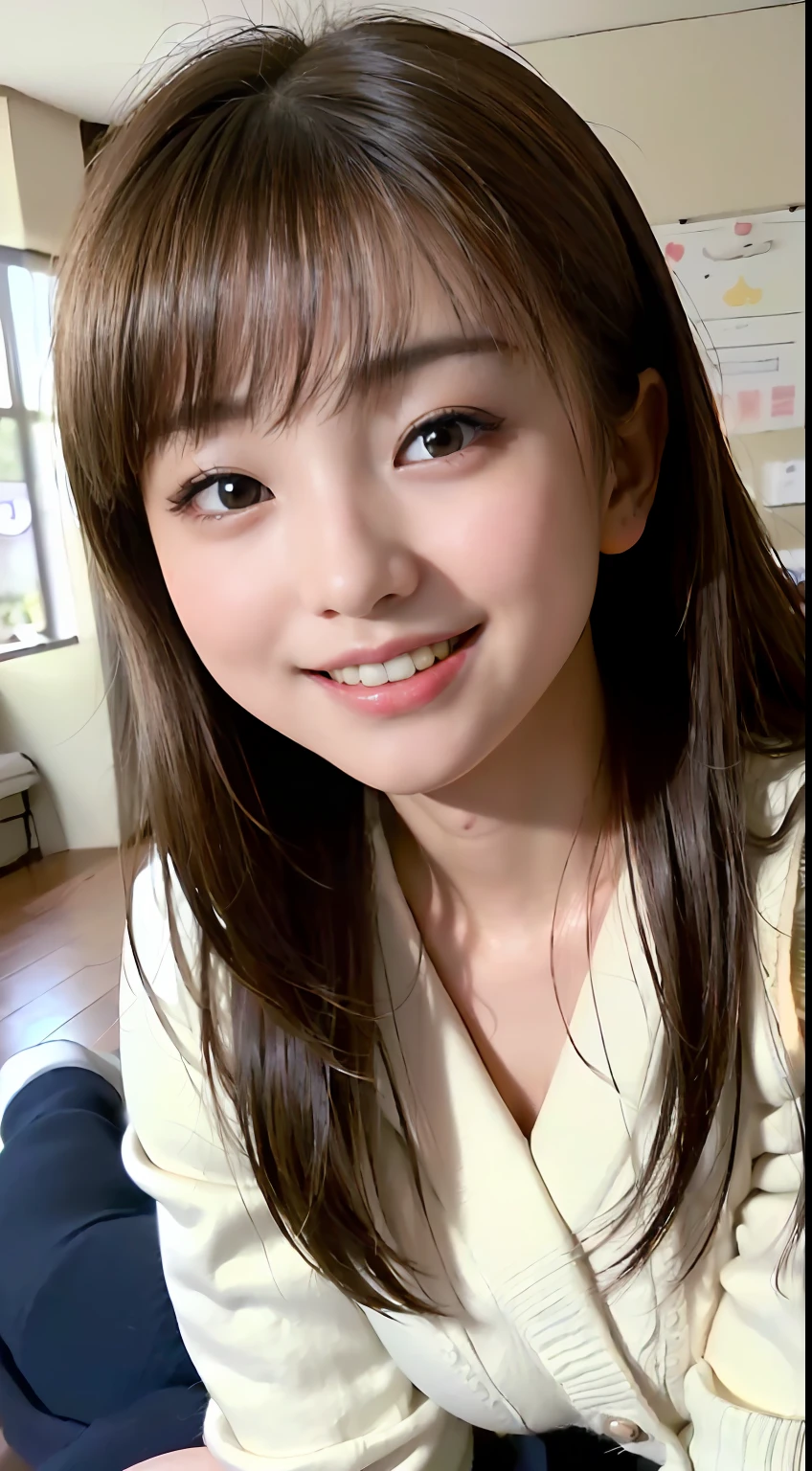 ((8K、Raw photography、top-quality、masterpiece)、(realisitic、photorealisim:1.37)、(top-quality)、(Best Shadows)、(The best illustrations)、鎖骨((爆乳))、((erotick、A sexy、超A high resolution、High Definition CG Unified 8K Denden Wallpaper、physically-based renderingt、Cinematographic lighting)、(aegyo sal:1)、a 25 year old girl、 (blazers、sockes、high-school uniform:1.2)、High School Classroom, beautiful finely detailed eyes, Light on the Face, ((FULL BODYSHOT:1.2)), especially strong light, (Kamimei、Grinning smile:1.2),glowy skin、( thick thight), ulzzang -6500-v1.1:0.2, full of shyness, (The Flash:1.2), NSFW, (puffies, ((enchanting posture:1.2, enticing:1.2)),face perfect、kawaii faces、(high-angle shot:1.2)、Schools、full body Esbian、