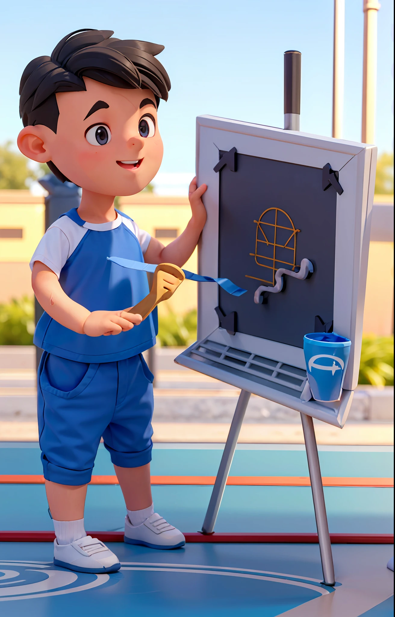A boy (in the picture ratio 1:2), school uniform, school playground, running track, crossing the finish line, victory, joy, joy, perfect quality, clear focus, (Masterpiece: 1.2) (Realistic: 1.2) (Bokeh) (Best quality) (Detailed skin: 1.3) (Intricate details) (8K) (Detail eyes) (Sharp focus), (Happy)