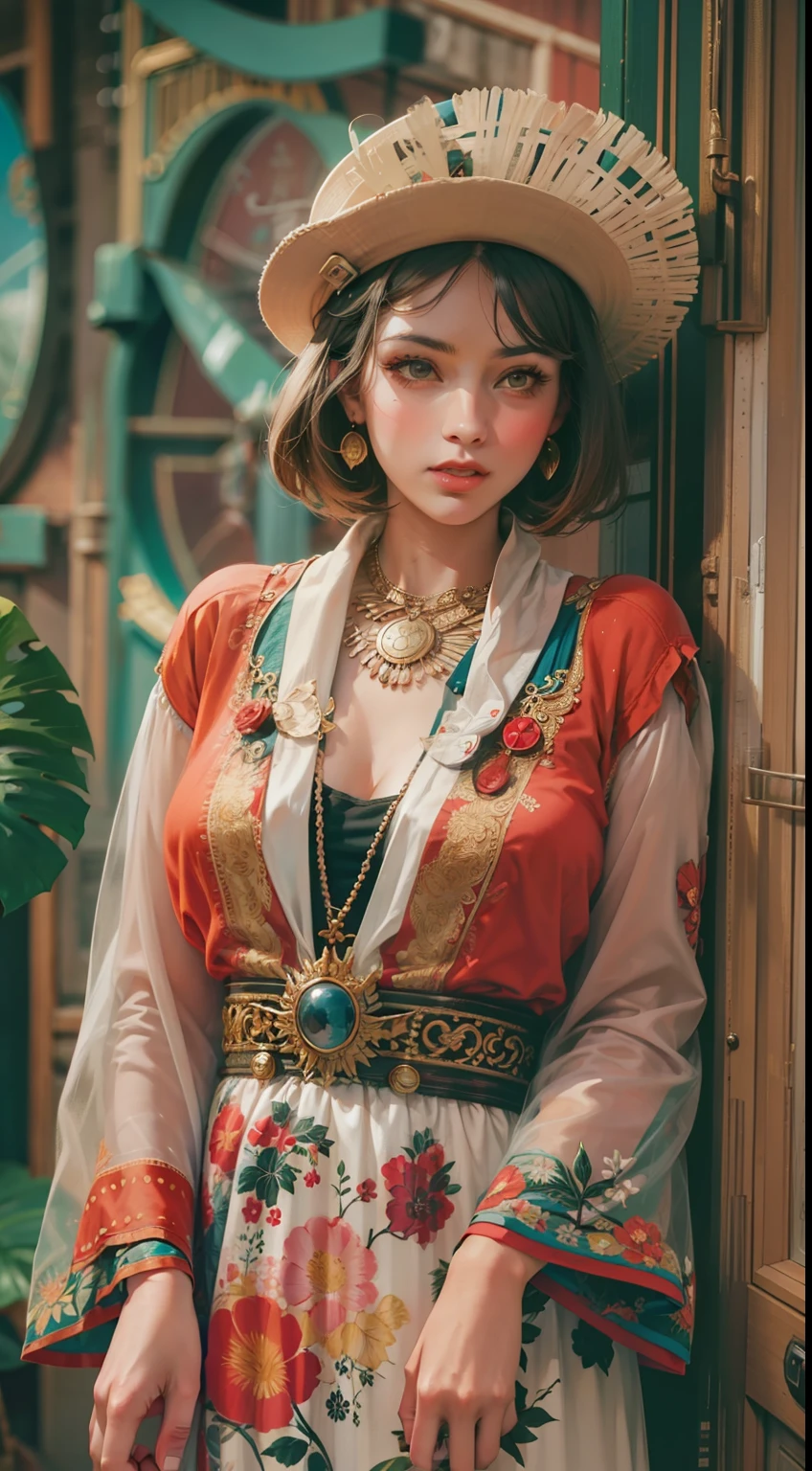 Beautiful woman in intricate Retro Vintage Boho Outfit