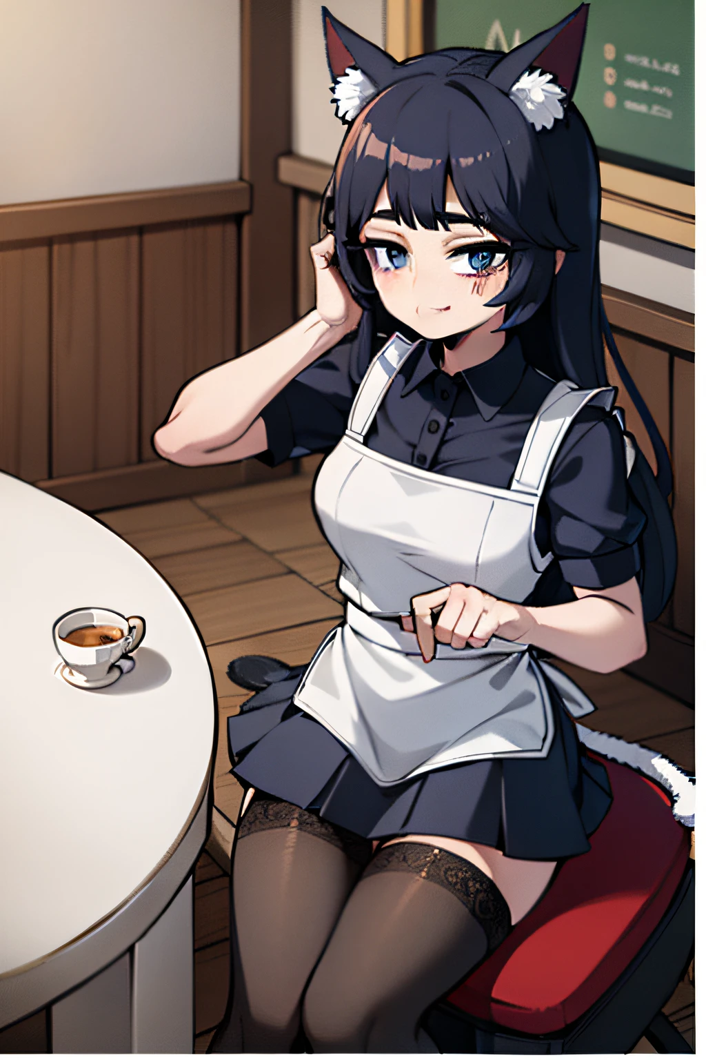 schoolgirls,cat ear,the maid outfit,blue hairs,black lence stockings