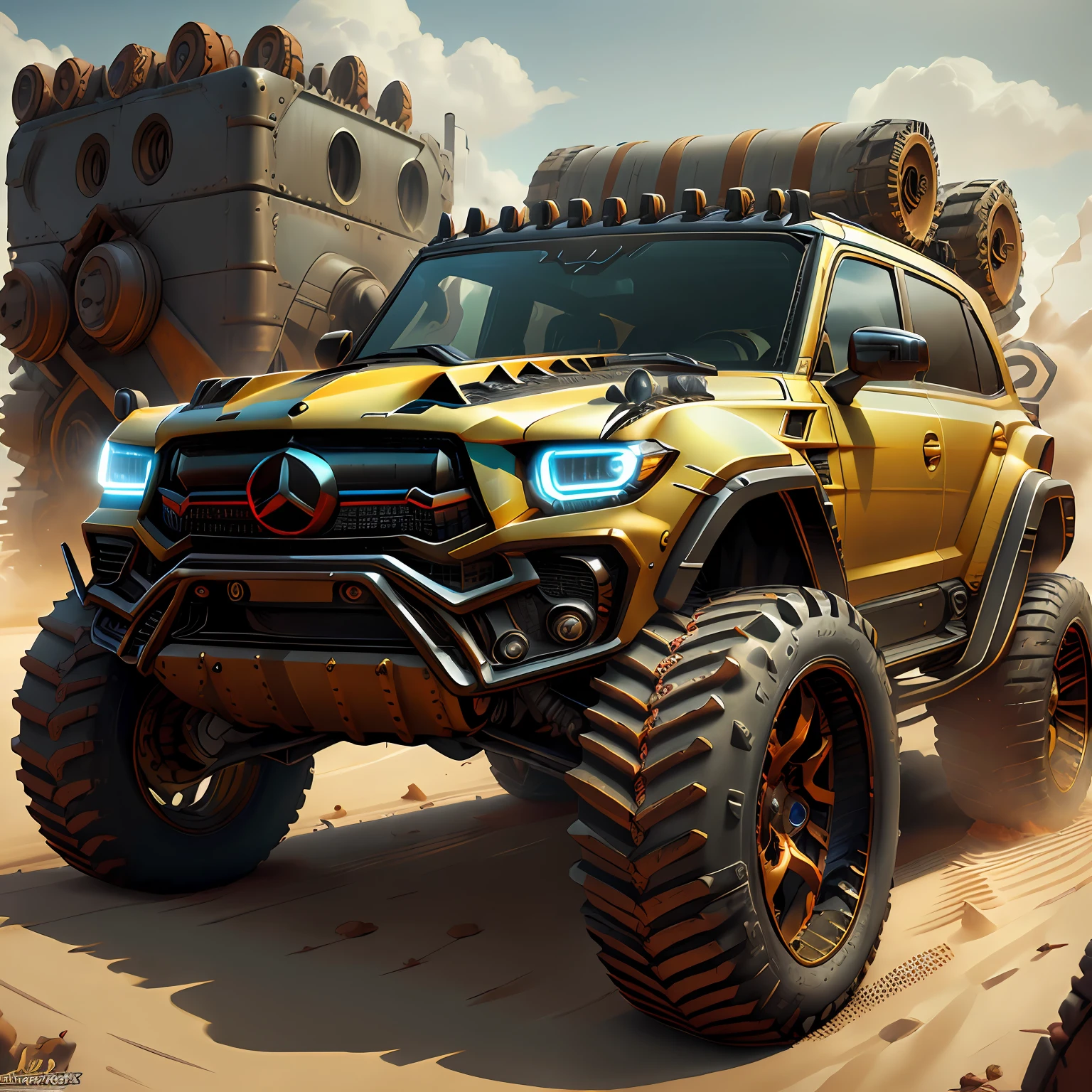 Muscle Car Lamborgini Urus e Mercedes Mad Max CogPunkAI ,Cores 64 k, (cores),4D ,metalic