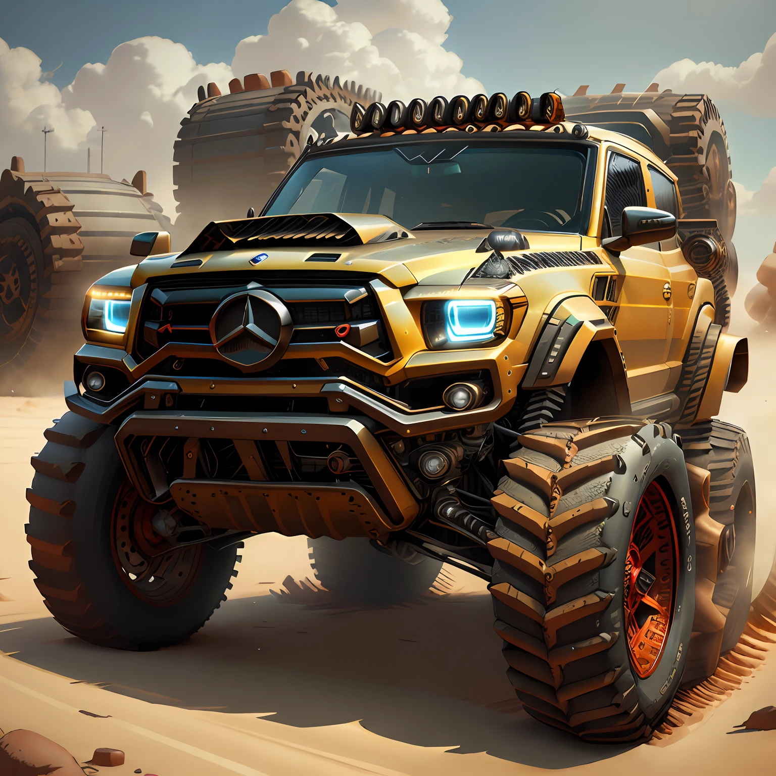 Muscle Car Lamborgini Urus e Mercedes Mad Max CogPunkAI ,Cores 64 k, (cores),4D ,metalic