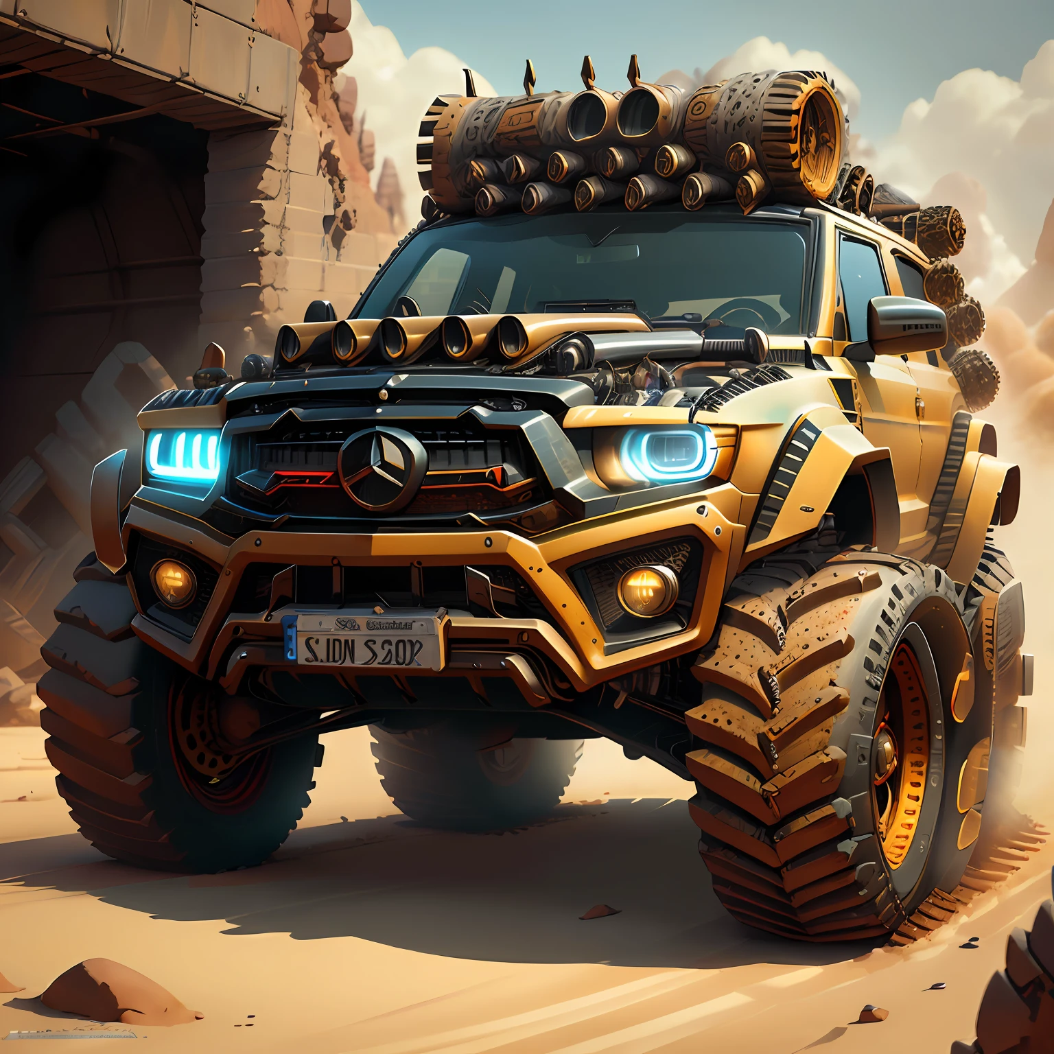 Muscle Car Lamborgini Urus e Mercedes Mad Max CogPunkAI ,Cores 64 k, (cores),4D ,metalic