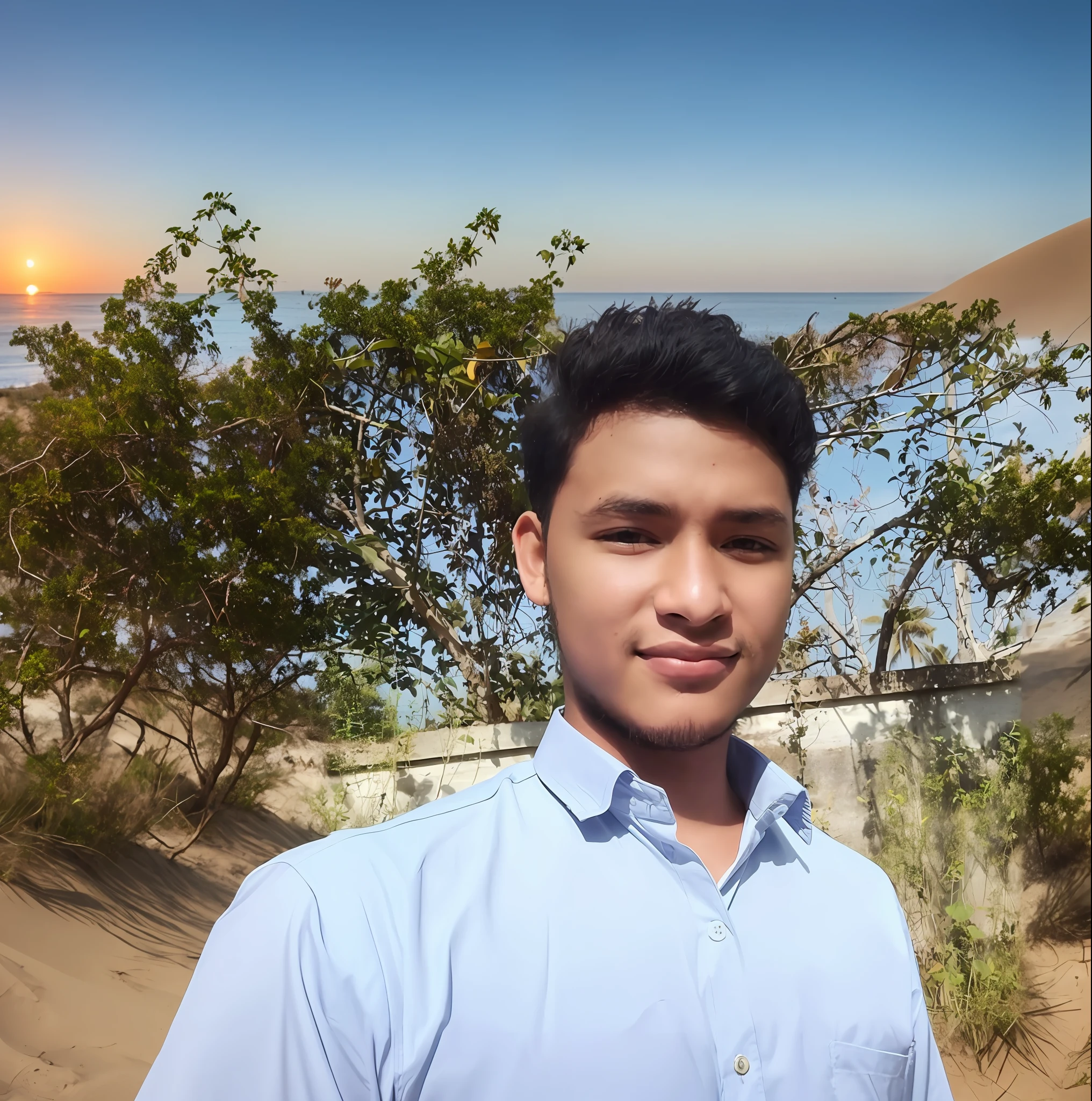 Change this photo background to a dune .     Sunset professional product photo graphy