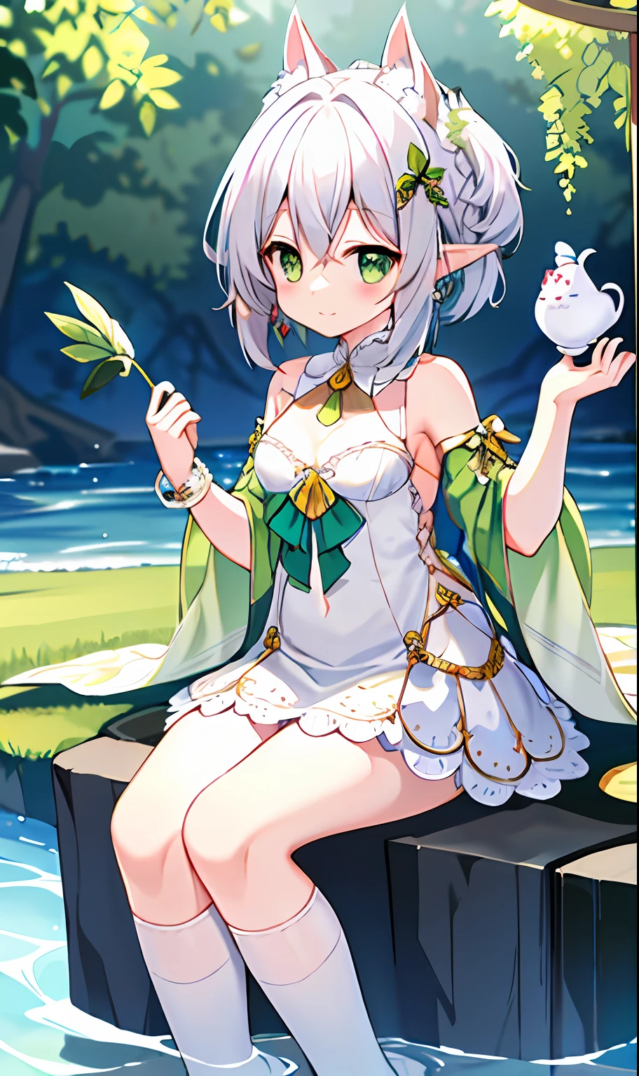 (white backgrounid:1.4),(tchibi:1.2),
tmasterpiece,Best quality,
独奏,((Extremely delicate and beautiful girl)),(full bodyesbian:1.2),elvish ears,hair adornments,Broken hair,short detailed hair,Light green eyes,medium boob,white dresses,silver
stand,(Ruffles),(White_upper legs),Hold the,Keep one's mouth shut,
fanciful, (Surrounded by waves), Nahida, nakeness, fullnude