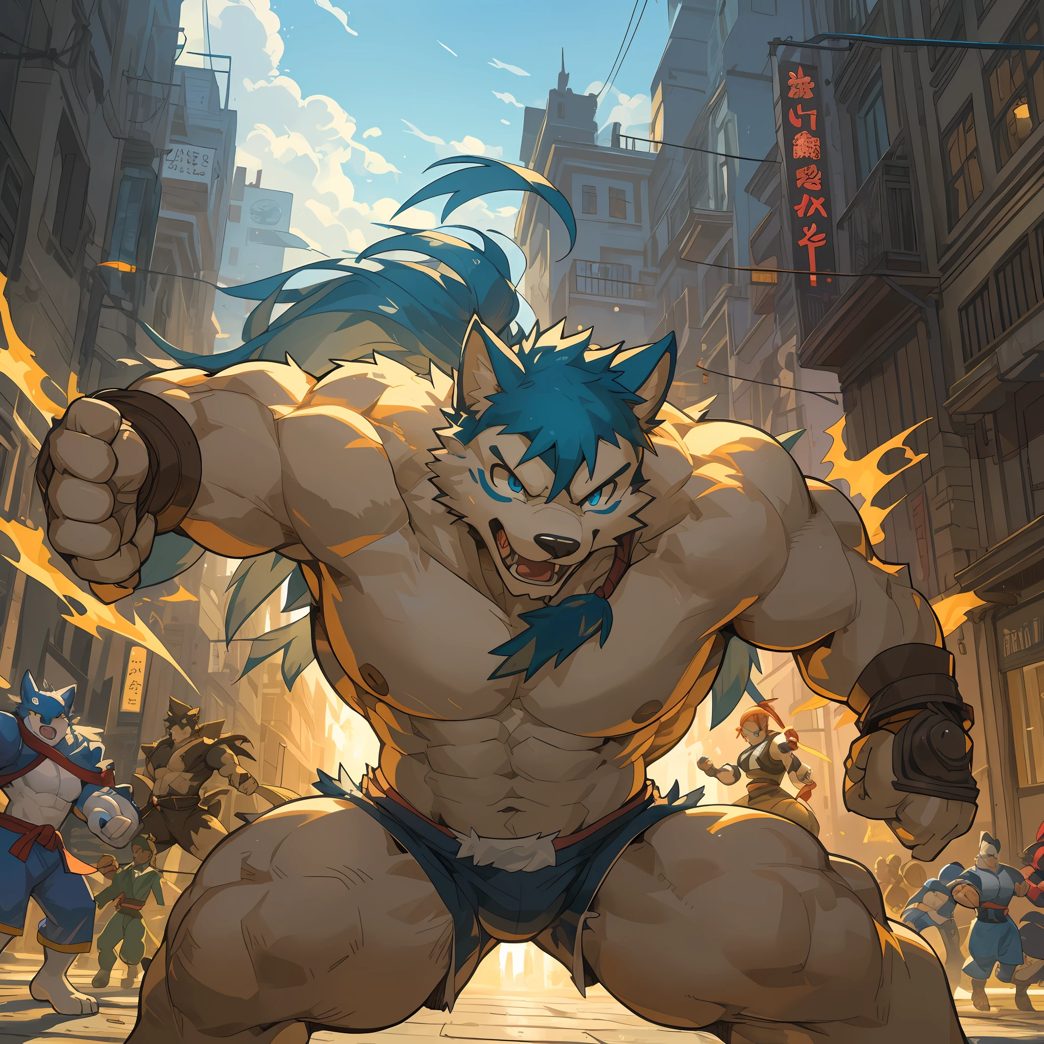 top quality, best quality, High-quality illustrations, masterpiece, super high resolution, detailed background, fighting game, street fighter, action, concept art, 6+boys, 6+girls, absurdres(highly detailed beautiful face and eyes)perfect anatomy, expression, good lighting, cinematic shadow(kemono, furry anthro),