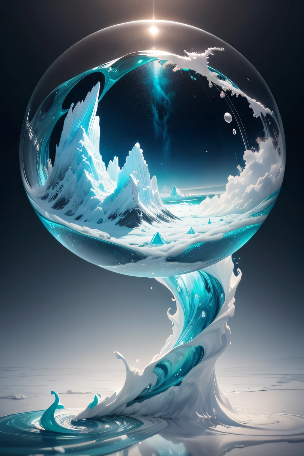 "Captivating and immersive, a mesmerizing scene unfolds as the Hubbard Glacier gracefully melts and retreats within the confines of a delicate glass globe. Delicate tendrils of misty frost dance in the air, painting a serene snowy landscape of unparalleled beauty. With the astonishing clarity of 64k resolution, this artwork evokes a sense of wonder and invites viewers to contemplate the effects of global warming. Created by the talented Alberto Seveso, this masterpiece captures the essence of nature's fragility and resilience."