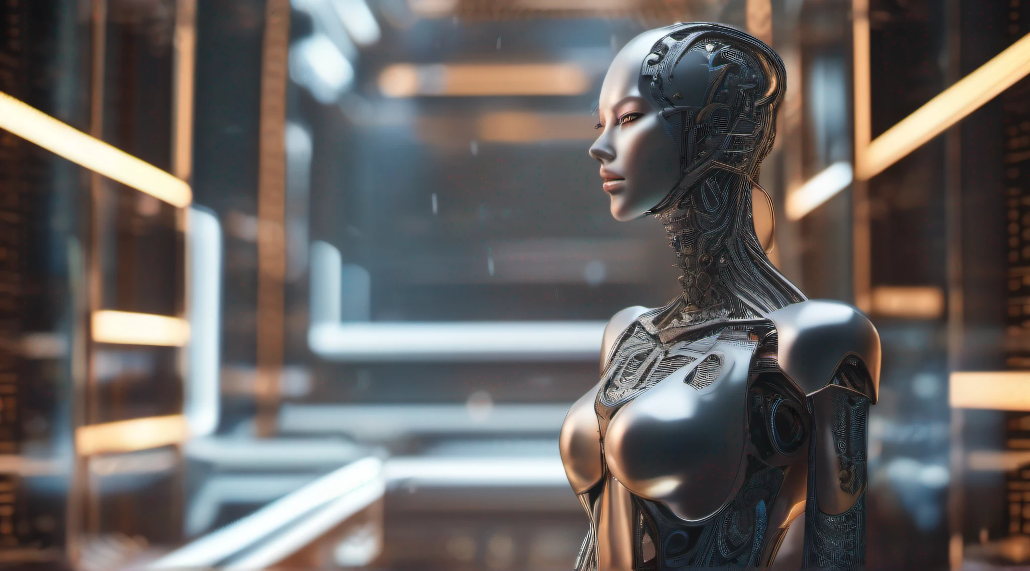 complex 3d render android face ultra detailed beautiful china profile woman, cyborg, robot part, 150 mm, beautiful studio soft light, edge light, vivid detail, fancy cyberpunk, lace, hyperrealistic, ???????, facial muscles, electric wires, microchips, elegant, beautiful background, octane render, HR Giger style, 8k, top quality, masterpiece, illustration, smooth and beautiful, highly detailed, CG, unity, wallpaper, (realistic, photo-realistic: 1.37), excellent, detail refined, masterpiece, top quality, official art, highly detailed, absurd CG unity 8k wallpaper, absurd, robot, silver halmet, full body, sitting