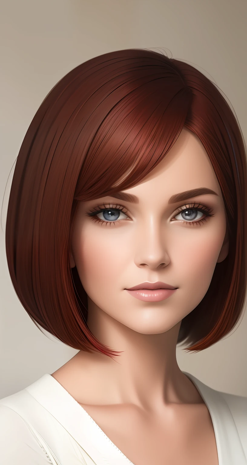 portraite of a. Woman 30 years old. crimson hair. Bob haircut. brown eye.